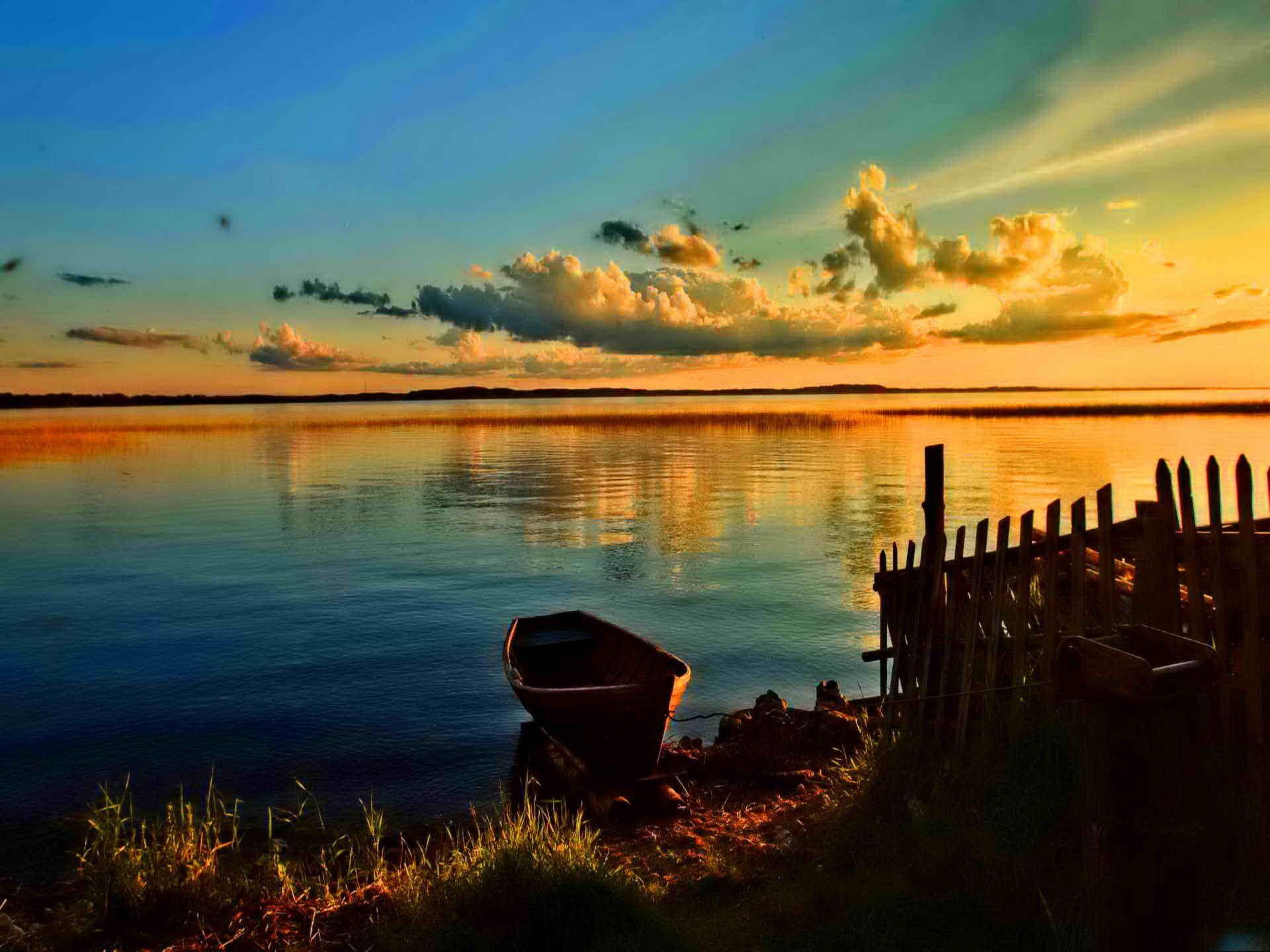 1920x1440 Sunset: River Sunrise Emerald Peaceful Romantic Boat Sea Calm Sunset