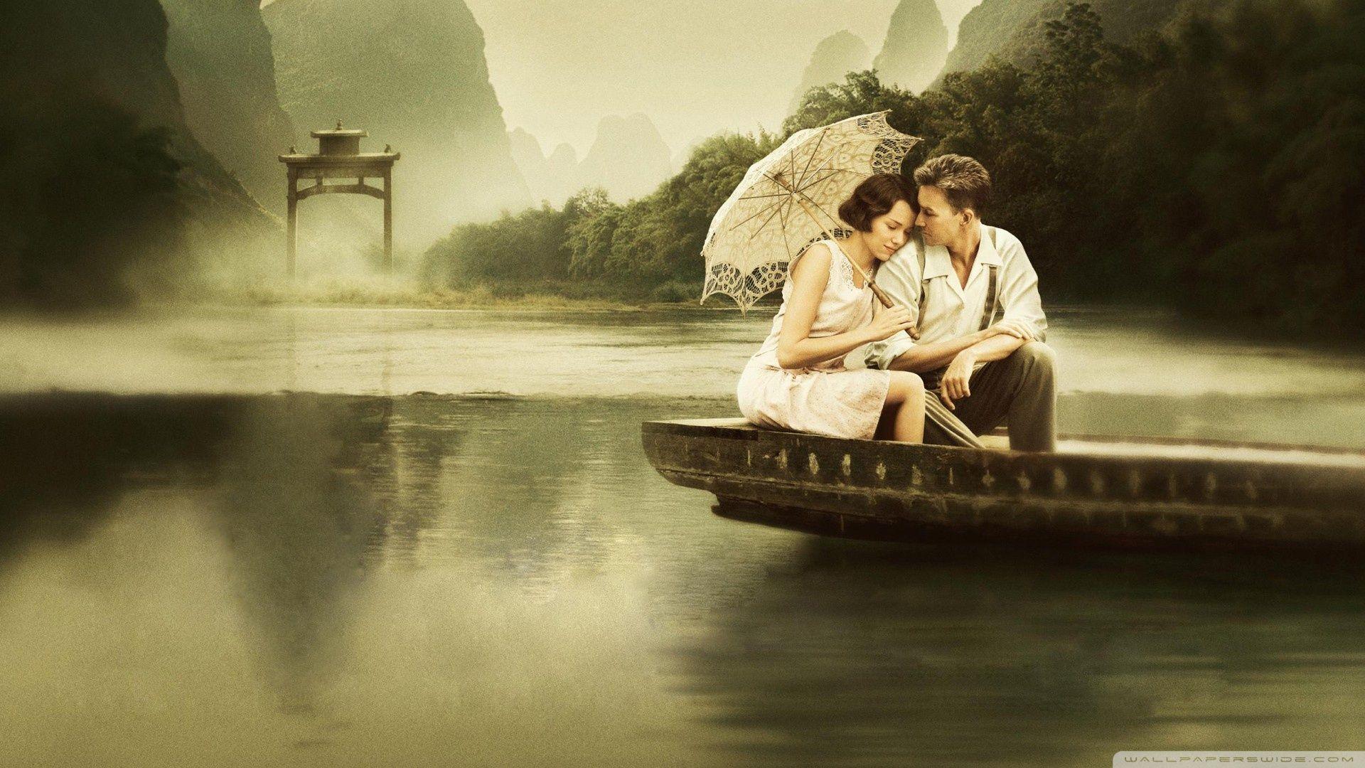 1920x1080 Full HD Wallpaper boat umbrella couple romantic, Desktop Background