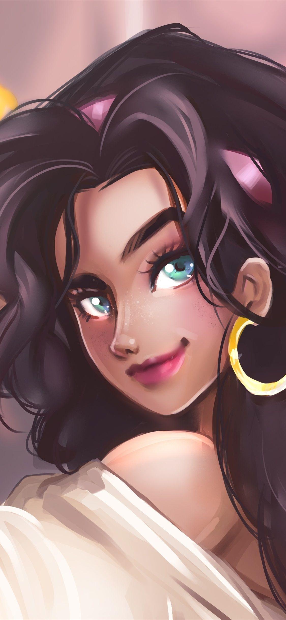 1125x2436 Wallpaper The Hunchback of Notre Dame, Esmeralda, blue eyes anime