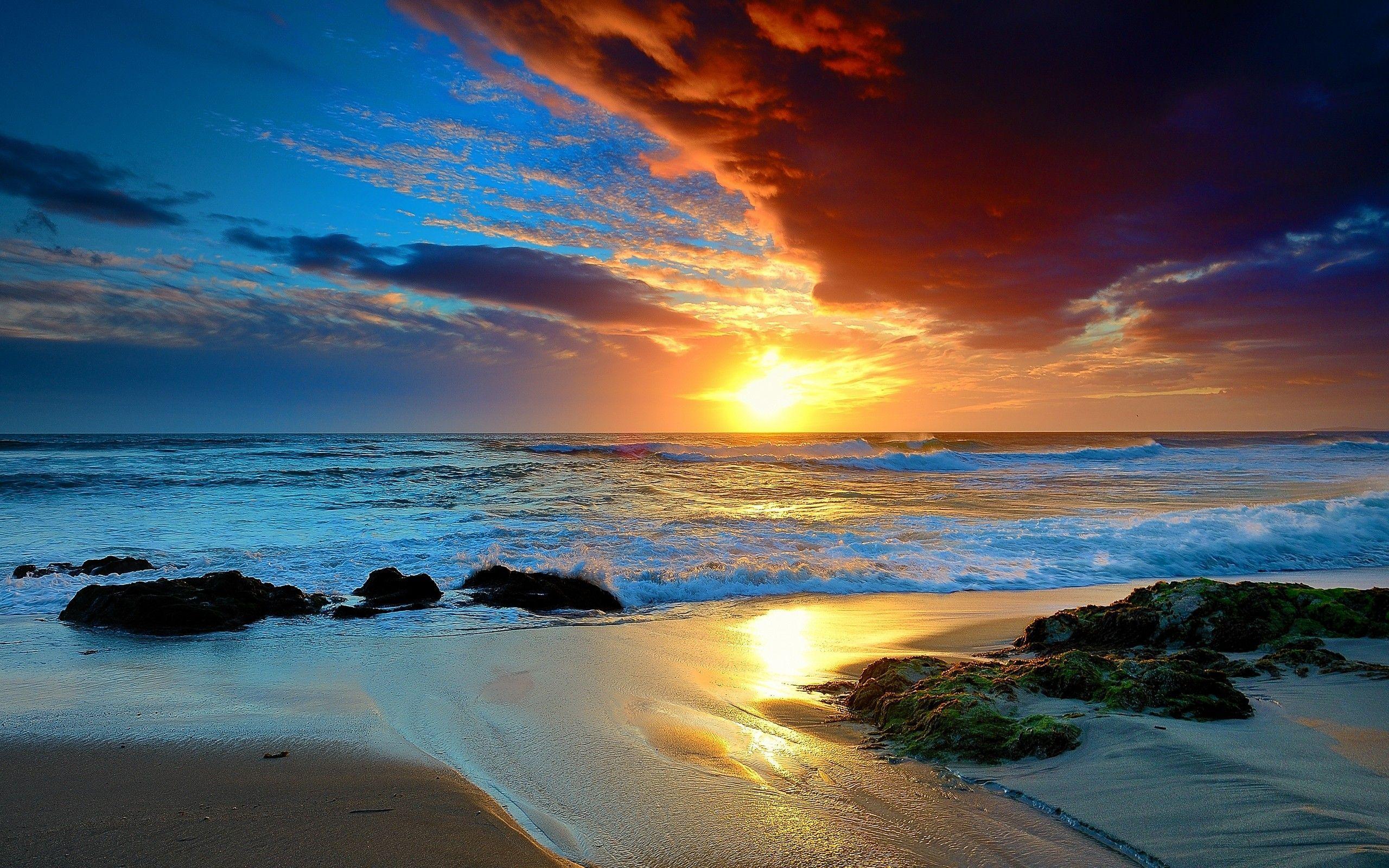 Wallpaper sunset ocean beach 4k Nature 16129
