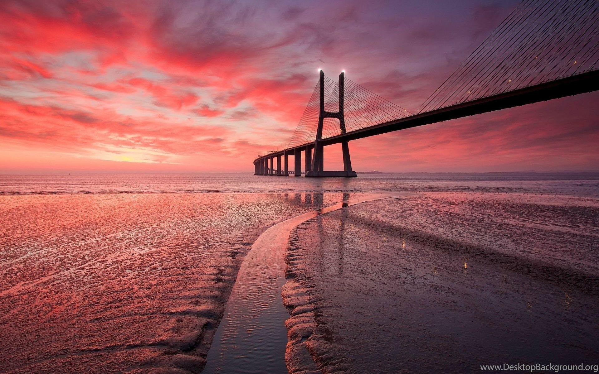 1920x1200 Bridge Ocean Beach Sunset Wallpaper Desktop Background