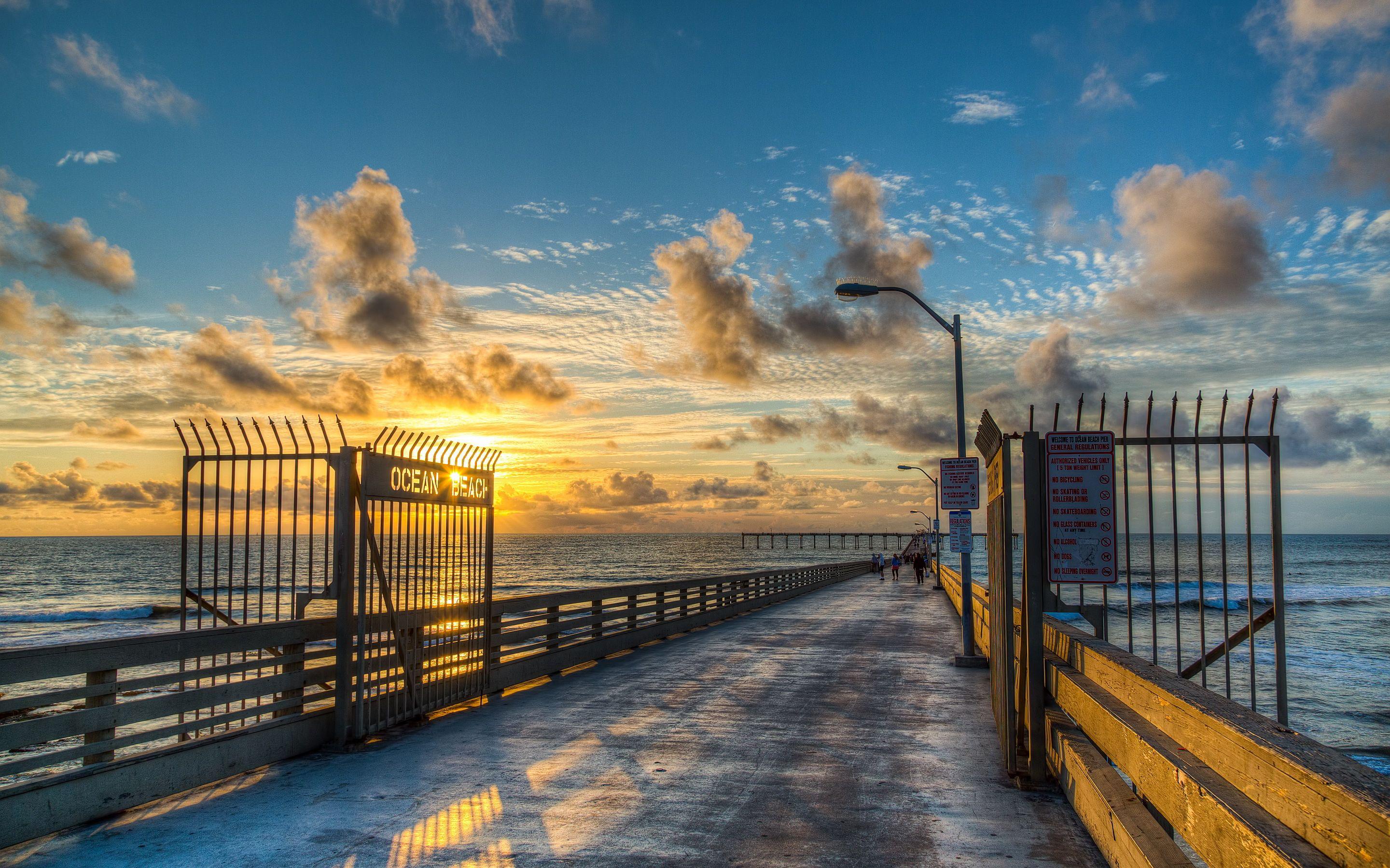2880x1800 Sunset ocean beach pier wallpaperx1800