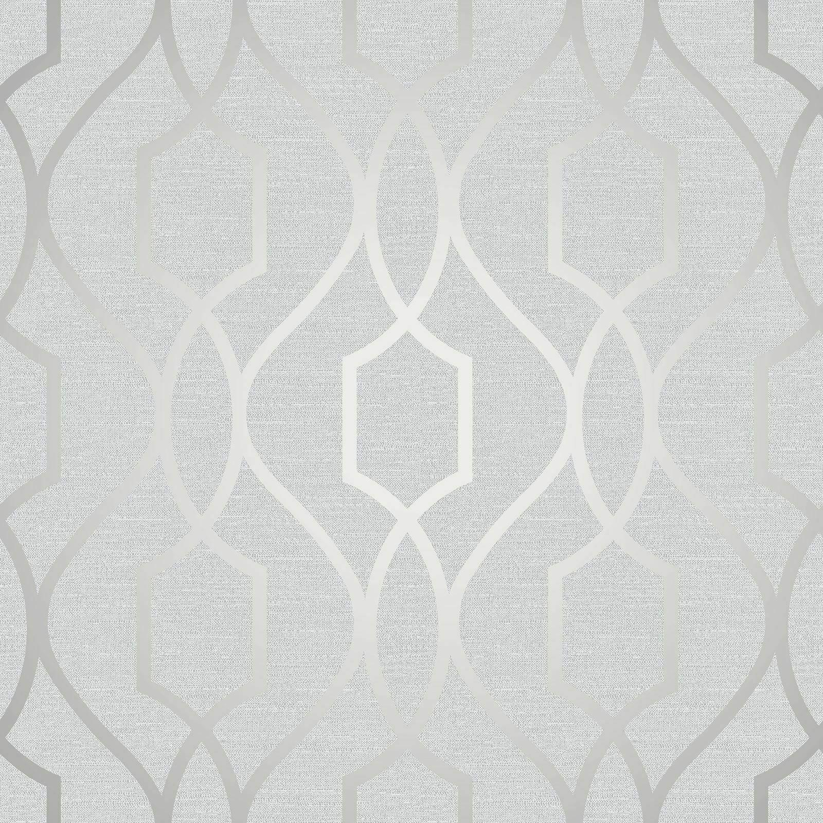 1600x1600 WM4199501 Wallpaper White Gray Silver Geometric Trellis Metallic