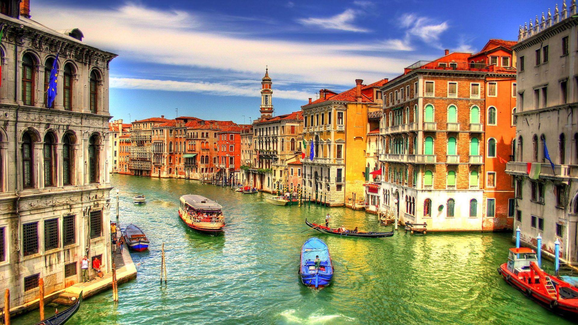 1920x1080 Gondola Tag wallpaper: Red Bridge Wall Italy Venice Gondola House