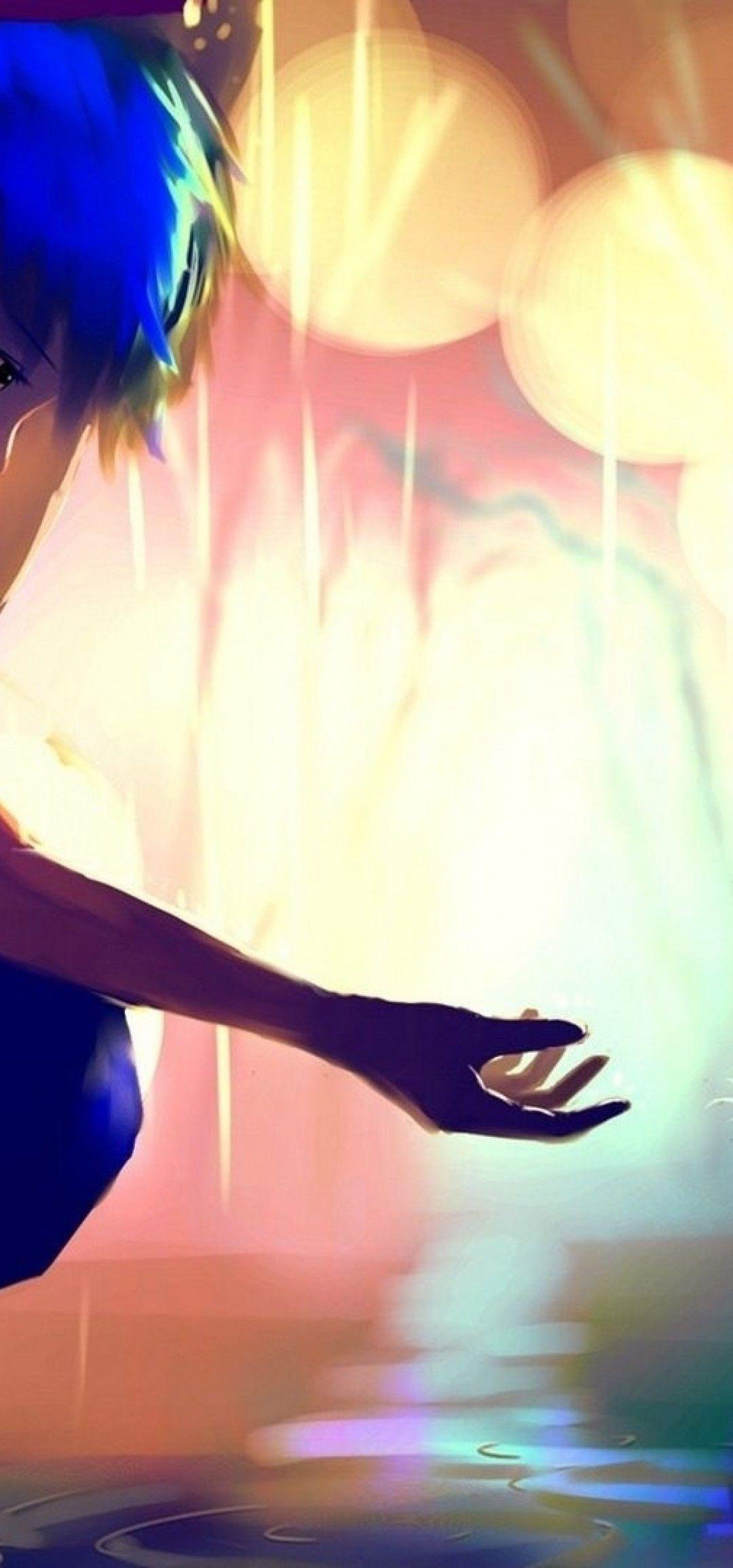1080x2310 Download 1080x2310 Anime Boy, Cat, Raining, Scenic, Sad