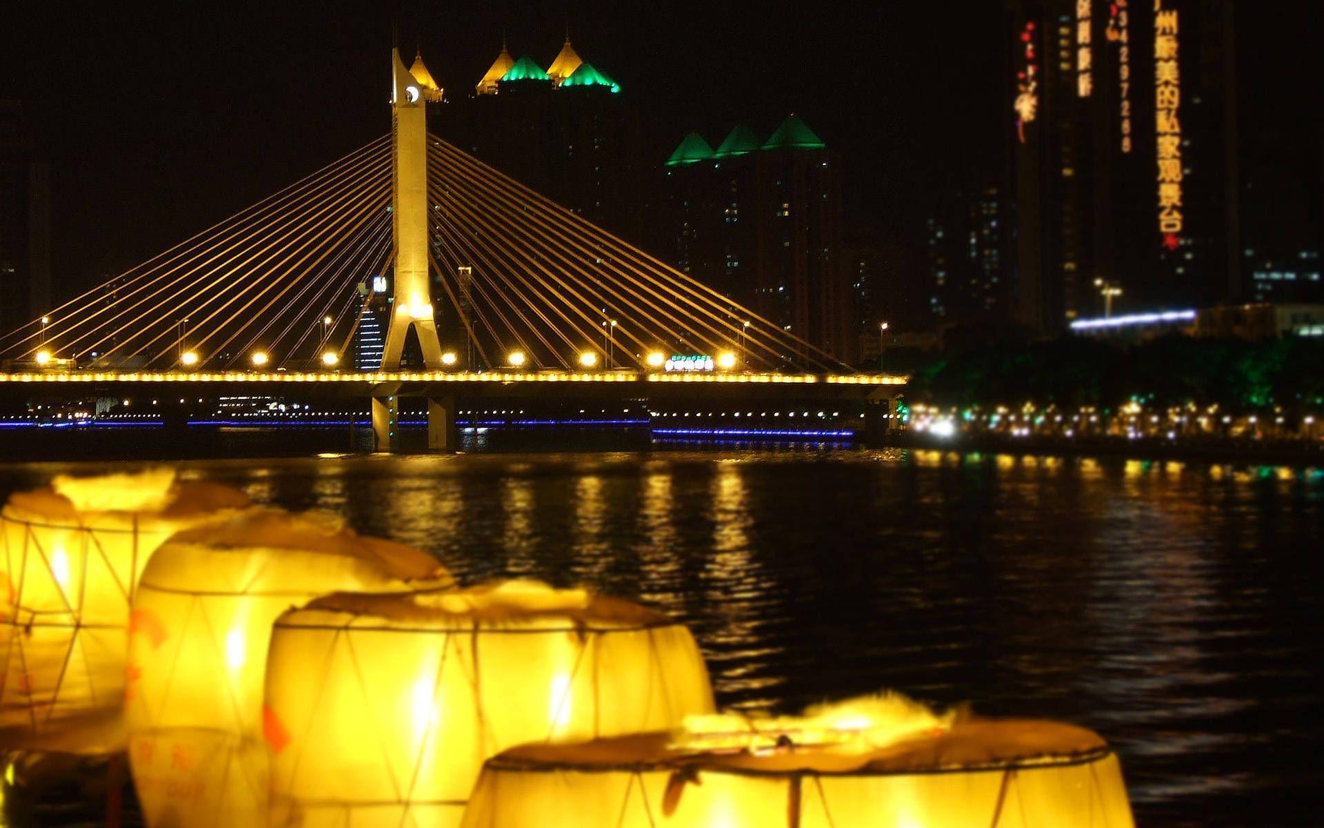 1920x1200 Pearl river at night Guangzhou city