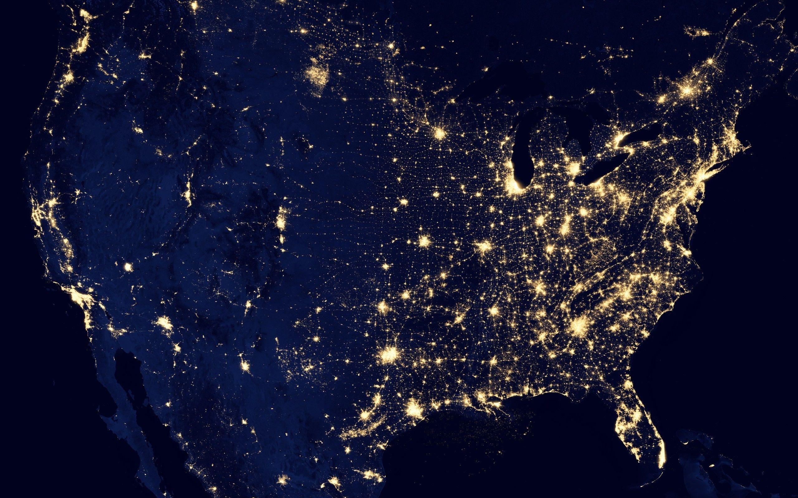 2560x1600 Space: Sea States Usa Cities Ocean Sci Populations Planets Lights