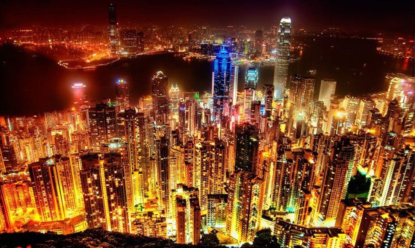 1444x863 Modern: Hong Kong Night Modern City Amazing HD Wallpaper for HD 16