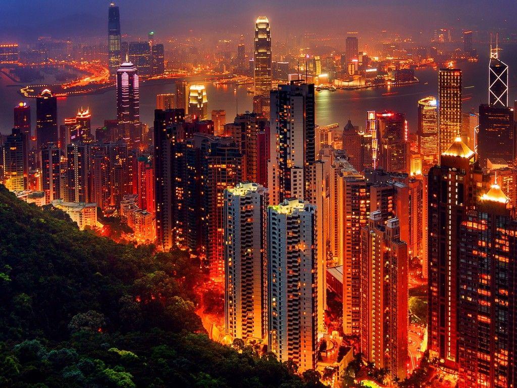 1024x768 Hong Kong Night HD Wallpaper