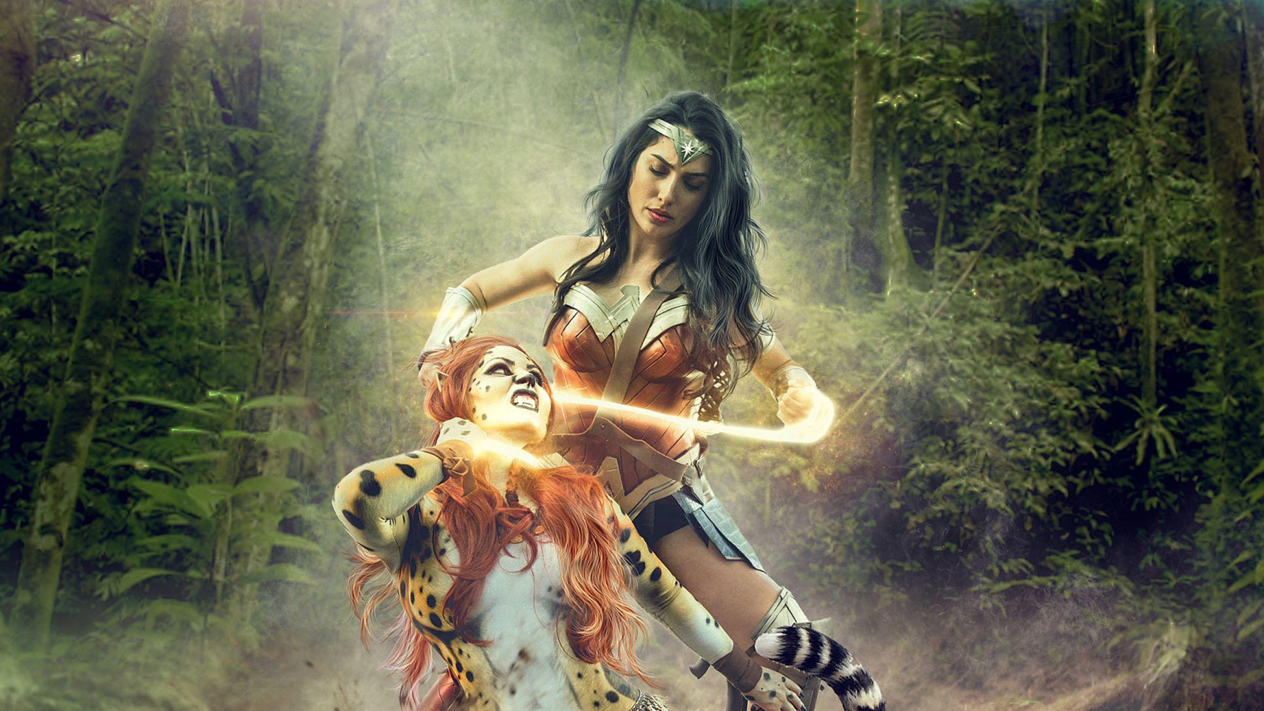 2560x1440 Wonder Woman vs Cheetah Art 1440P Resolution Wallpaper