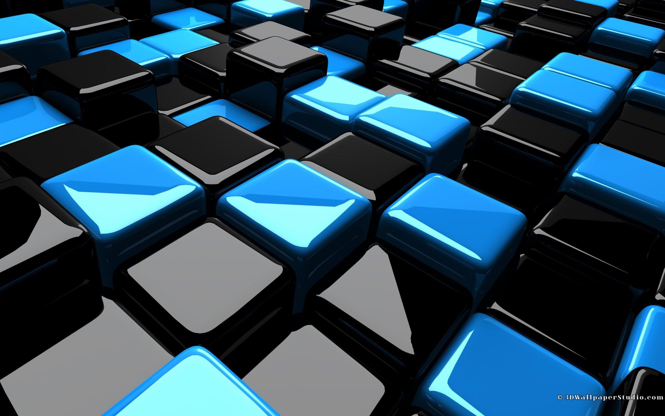 2560x1600 Black And Blue 3D Cube Wallpaper