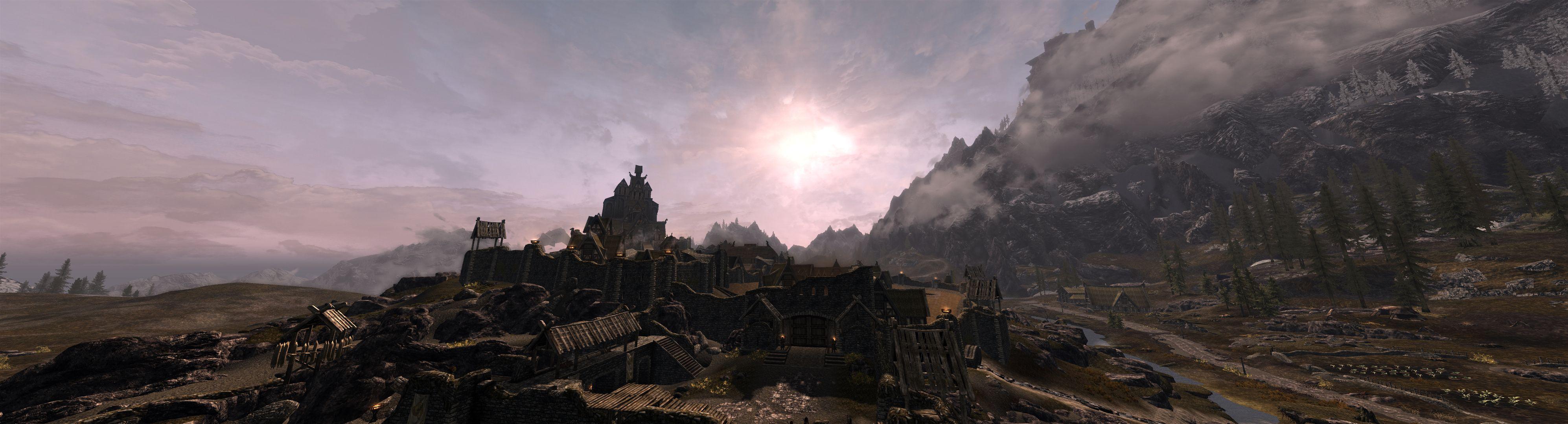 3988x1080 Whiterun Full HD wallpaper for dual monitor setup at Skyrim Nexus