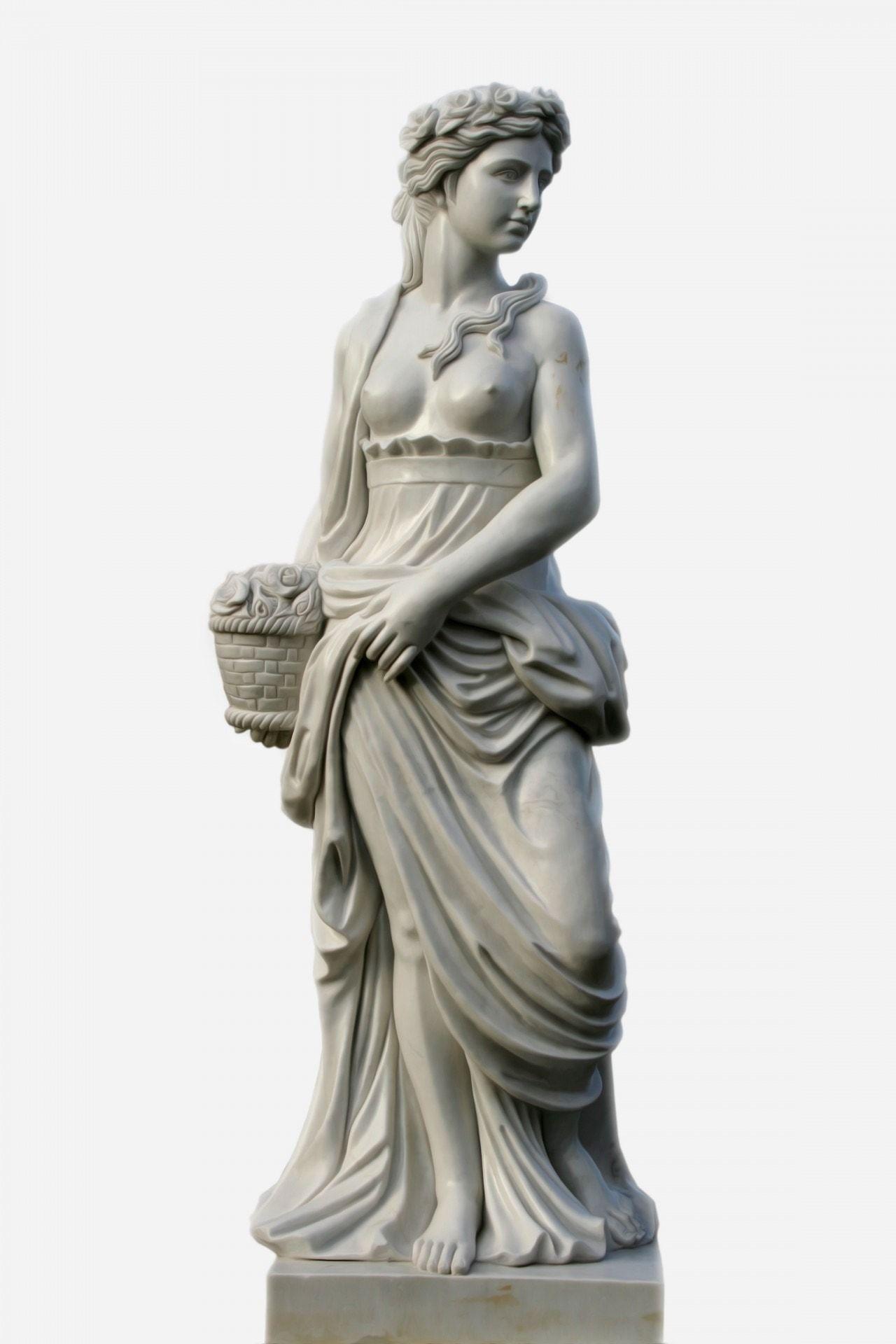 1280x1920 white top less woman carrying a basket statuette free image