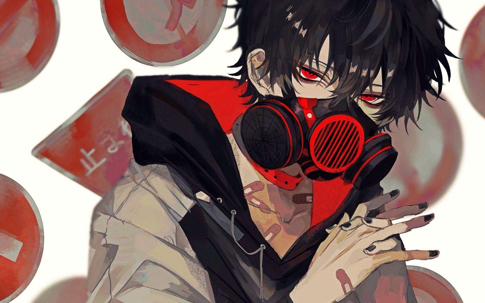 1920x1200 Download 1920x1200 Anime Boy, Gas Mask, Red Eyes, Black Hair