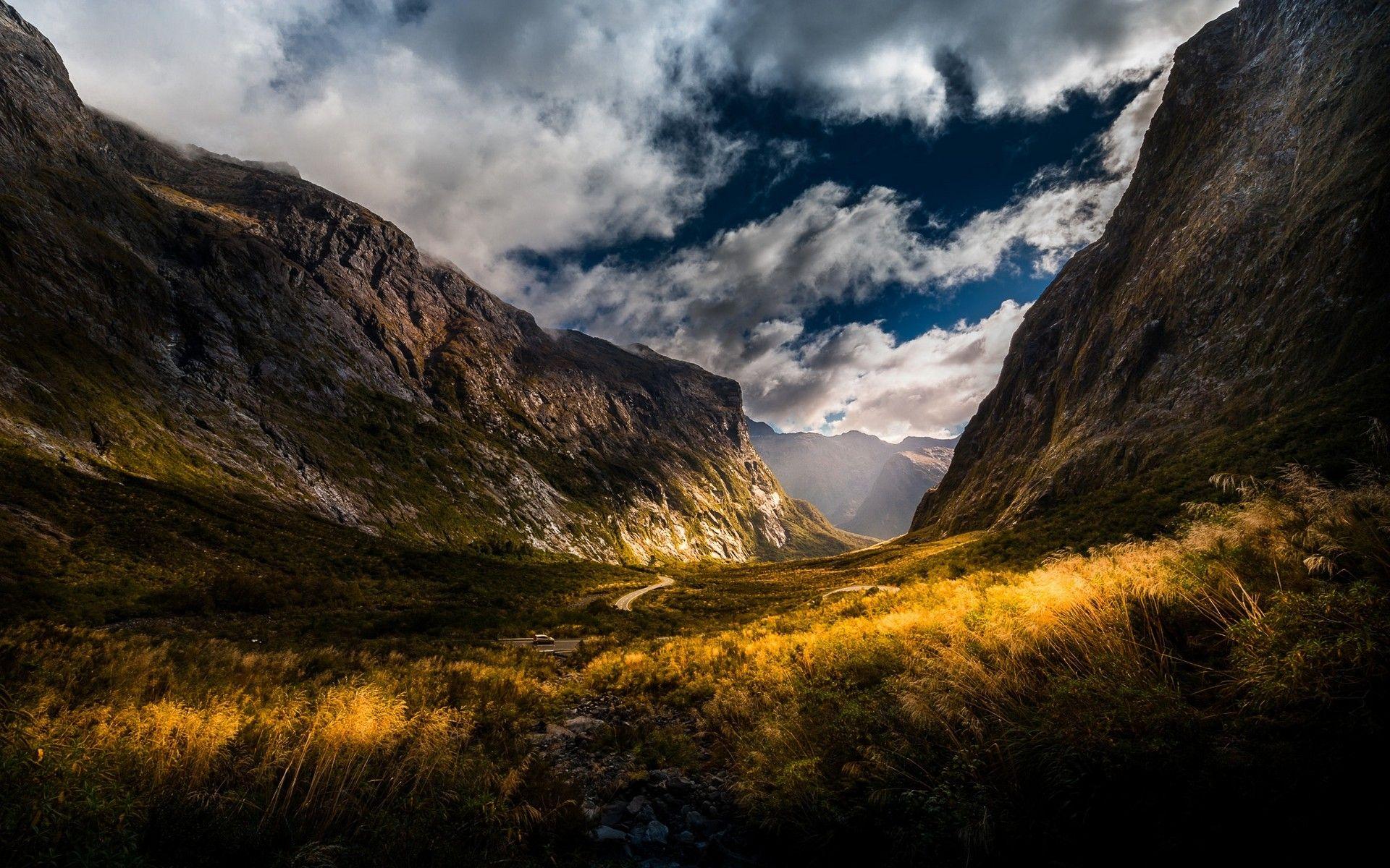1920x1200 #mountains, #sunlight, #yellow, #mountain pass, #valley