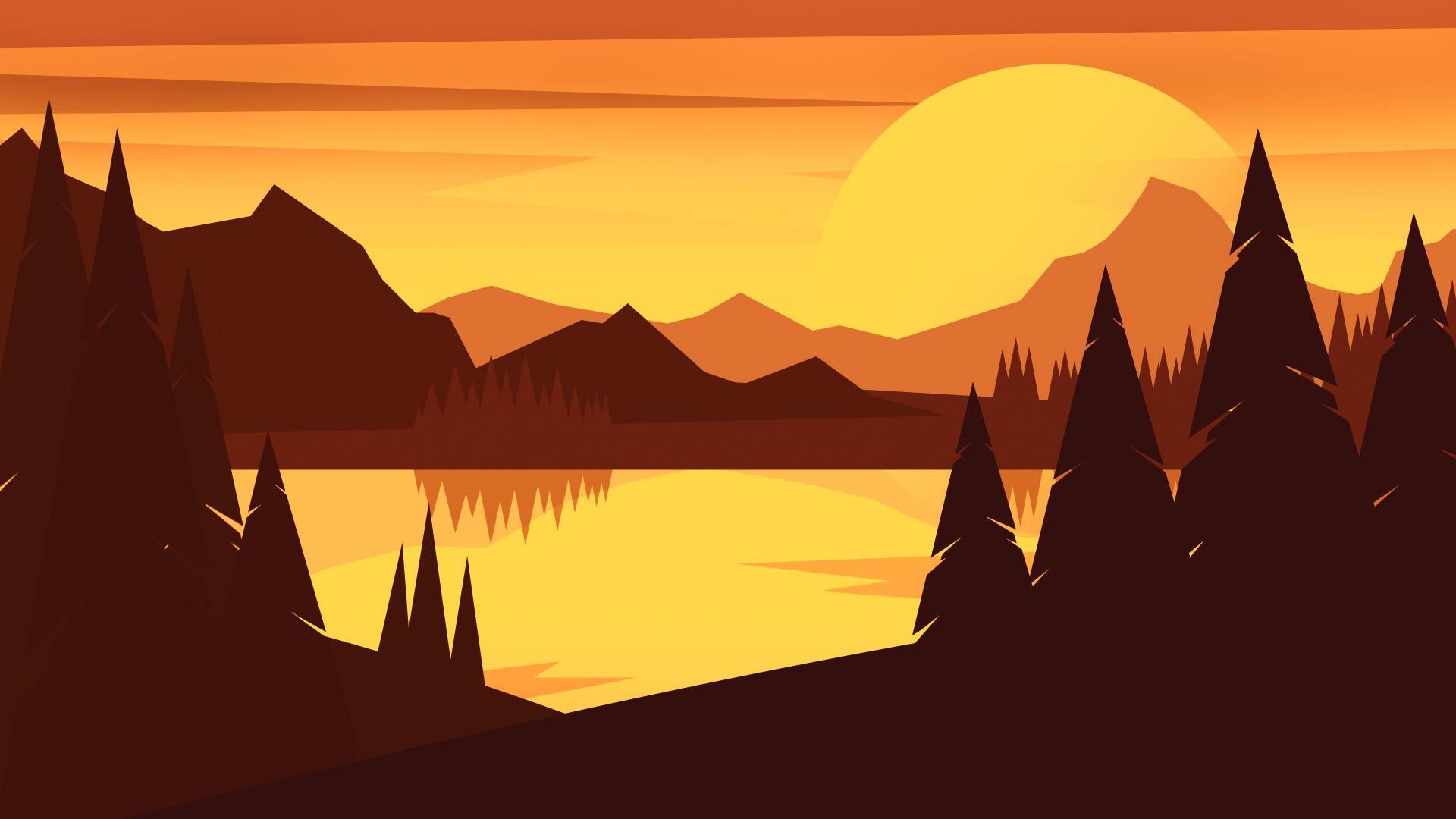 1920x1080 Forest Minimal Mountain Landscape 1080P Laptop Full HD