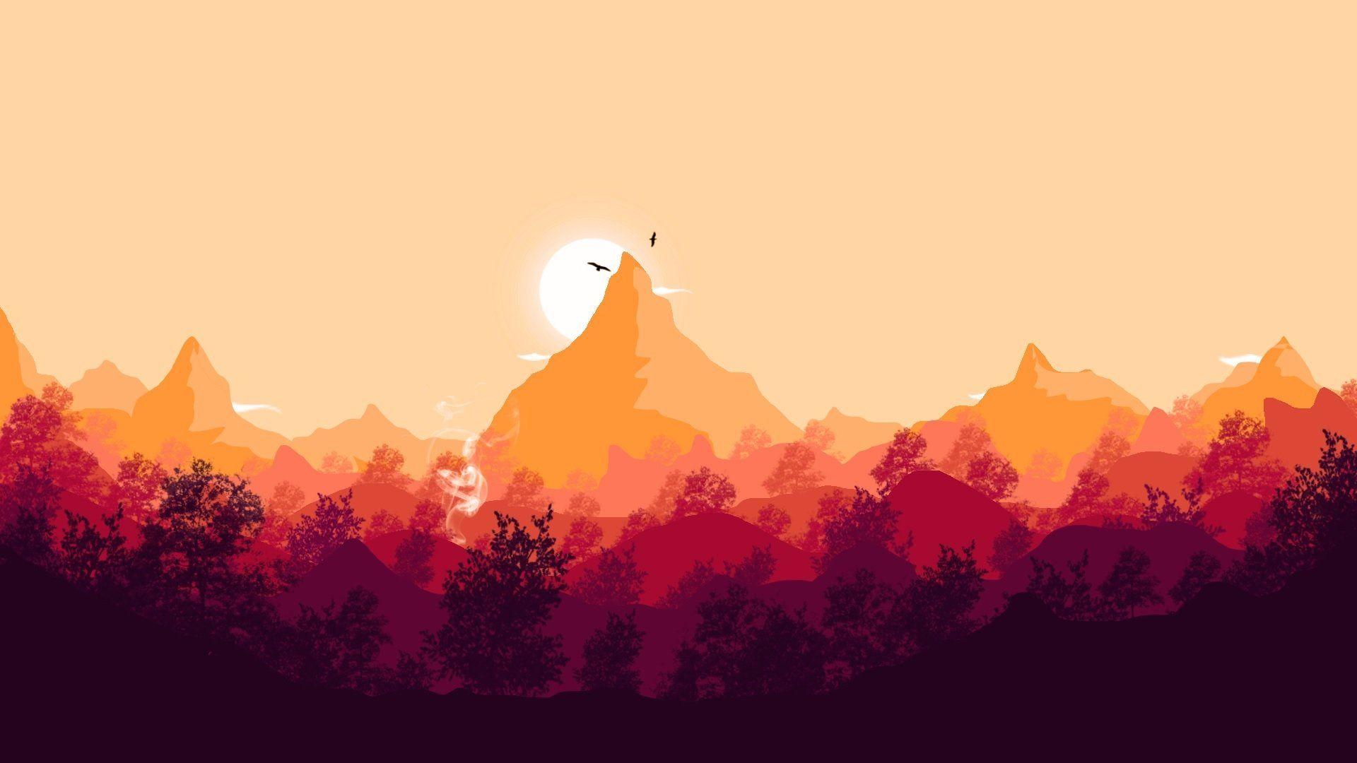 1920x1080 Sunset near mountains HD Wallpaper. Background Imagex1080
