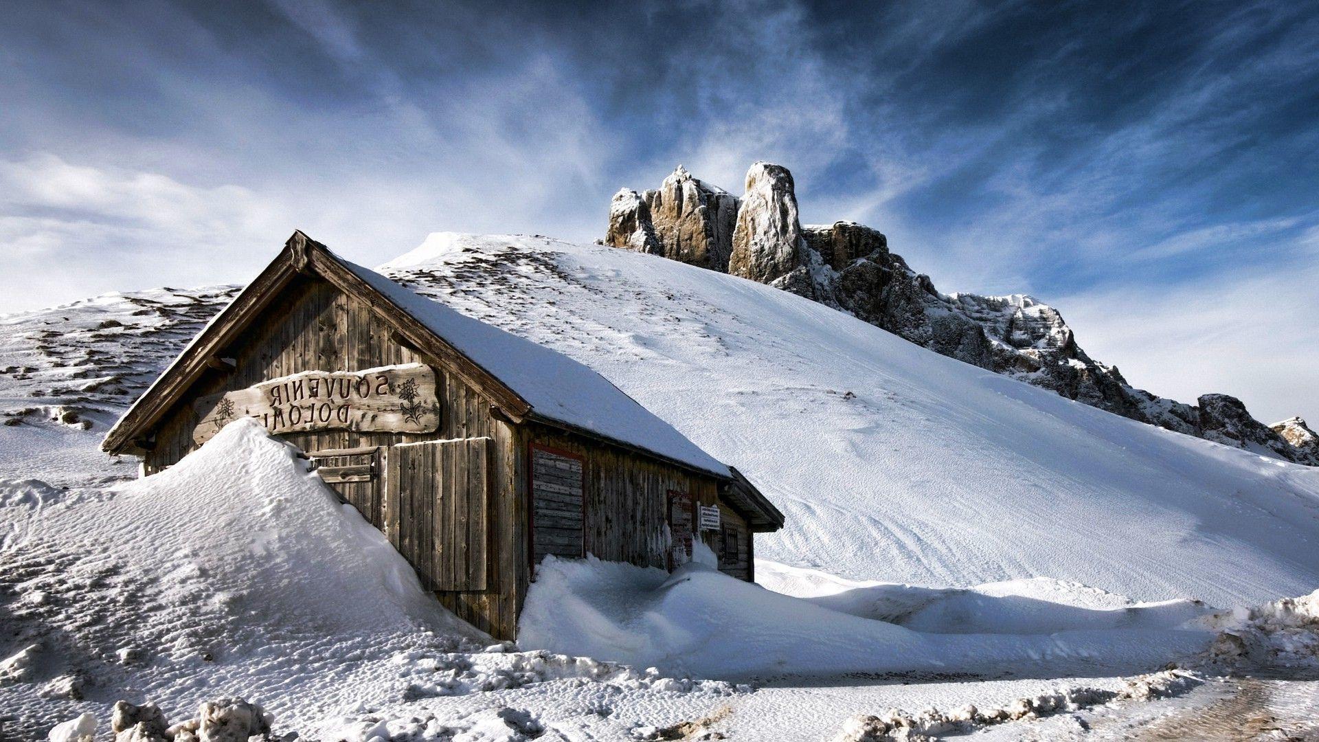 1920x1080 nature, Landscape, Winter, Snow, Wood, House, Mountain, Hill