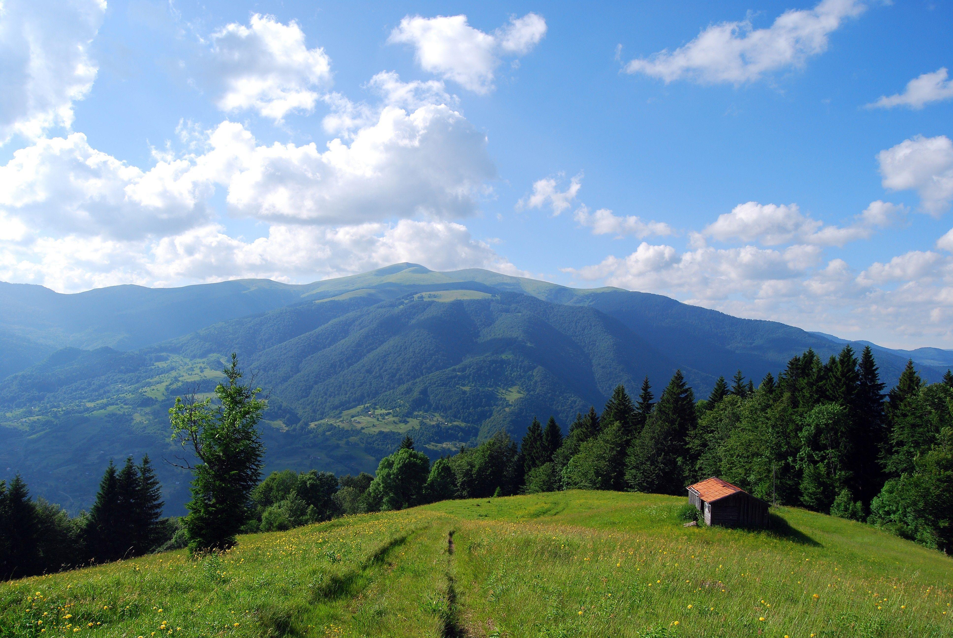 3872x2592 Mountains Carpathians house field landscape wallpaperx2592