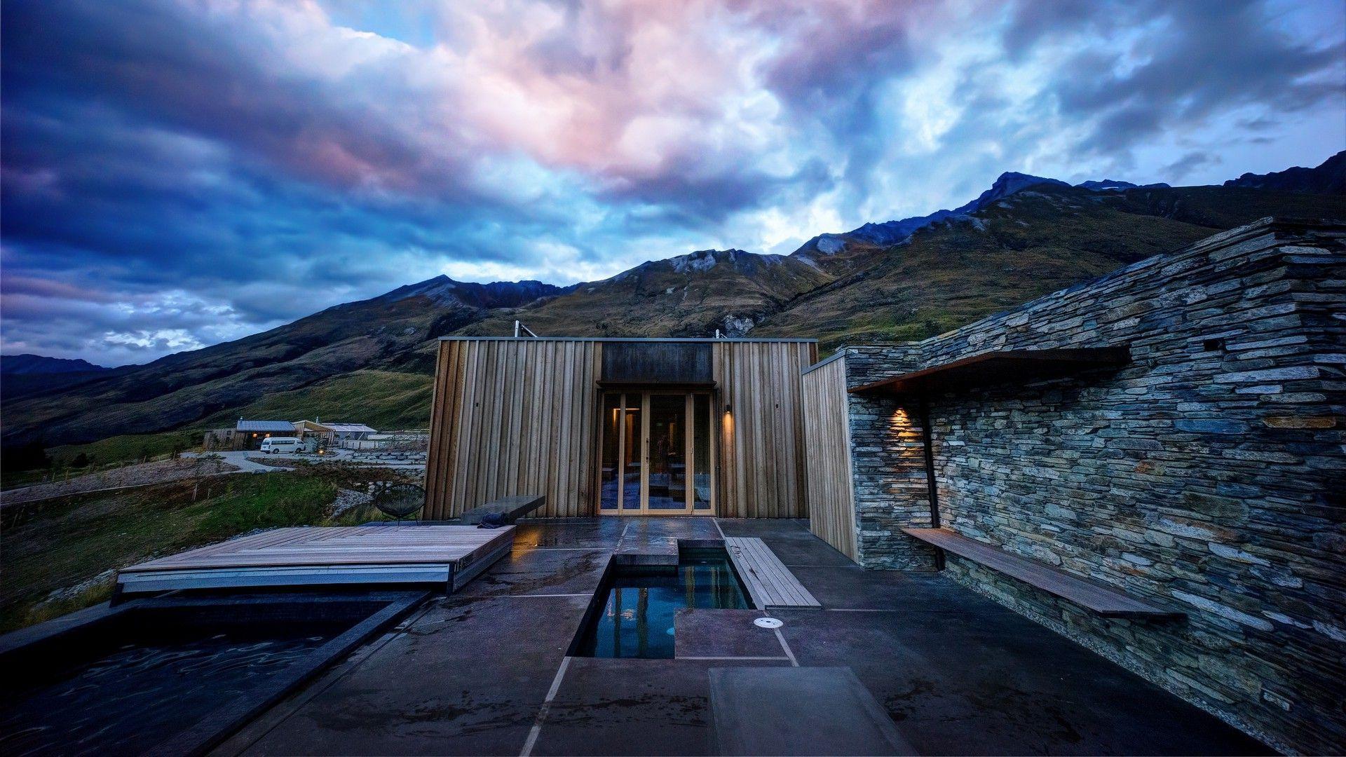 1920x1080 Download HD cabin, Modern, House, Mountain, Landscape, Simple