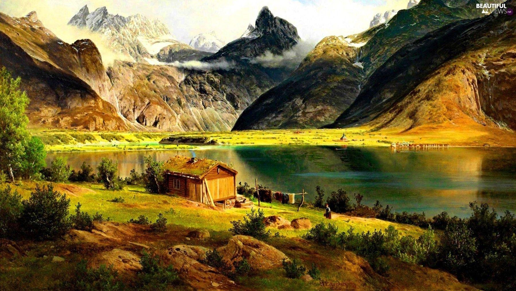 1800x1016 Cottage, Lake, Mountains, Desktop Wallpaper, Awesome Houses