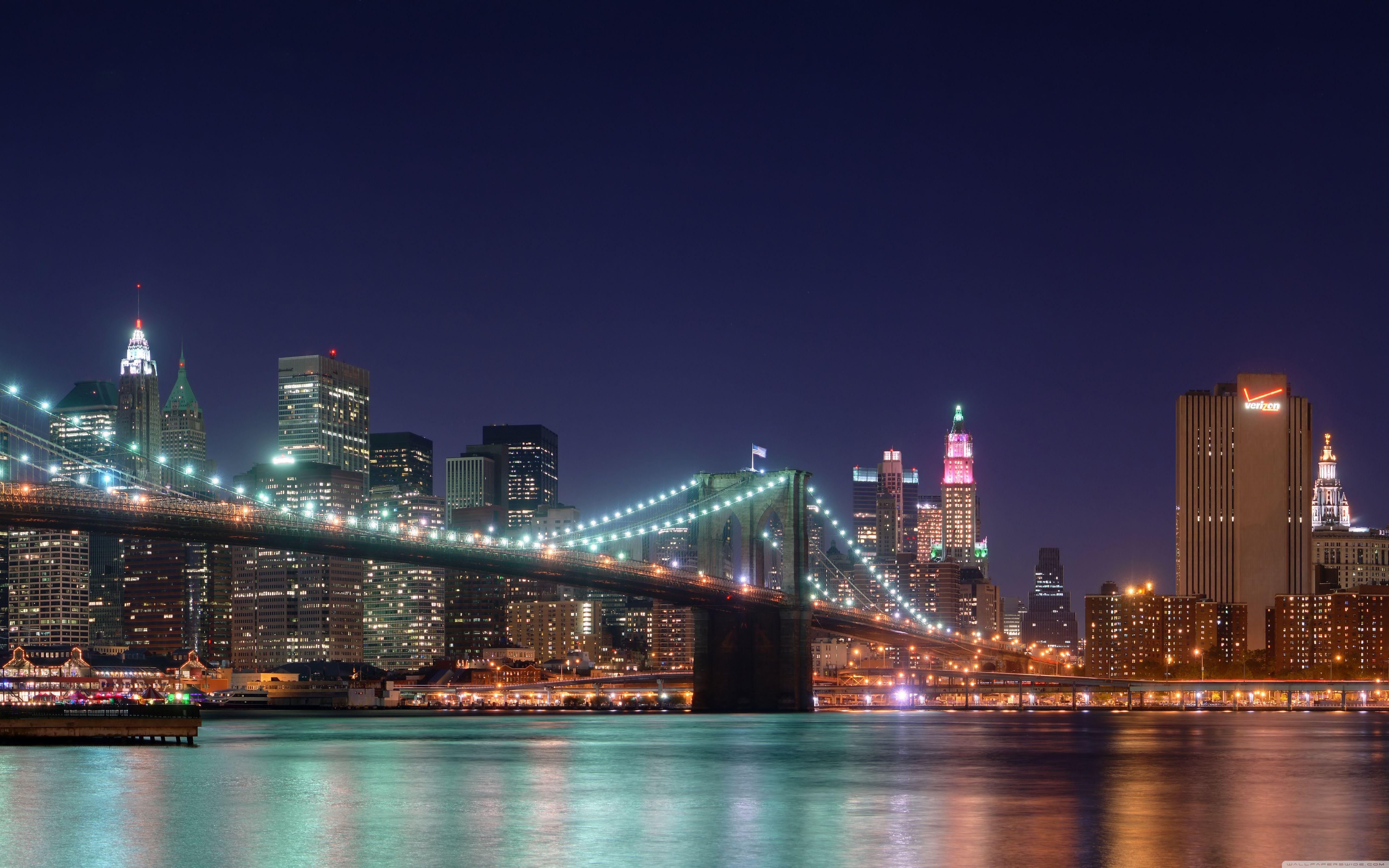 5120x3200 Brooklyn Bridge, Night Ultra HD Desktop Background Wallpaper