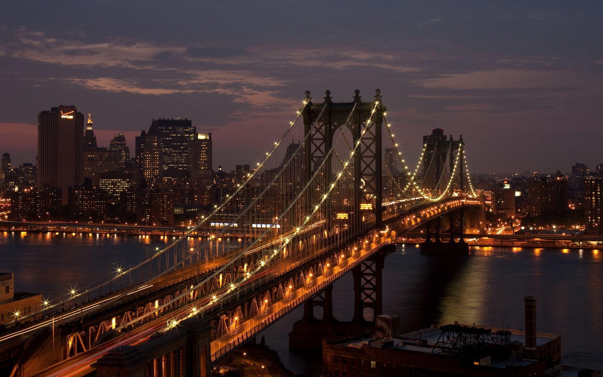 1920x1200 Brooklyn bridge manhattan night wallpaperx1200