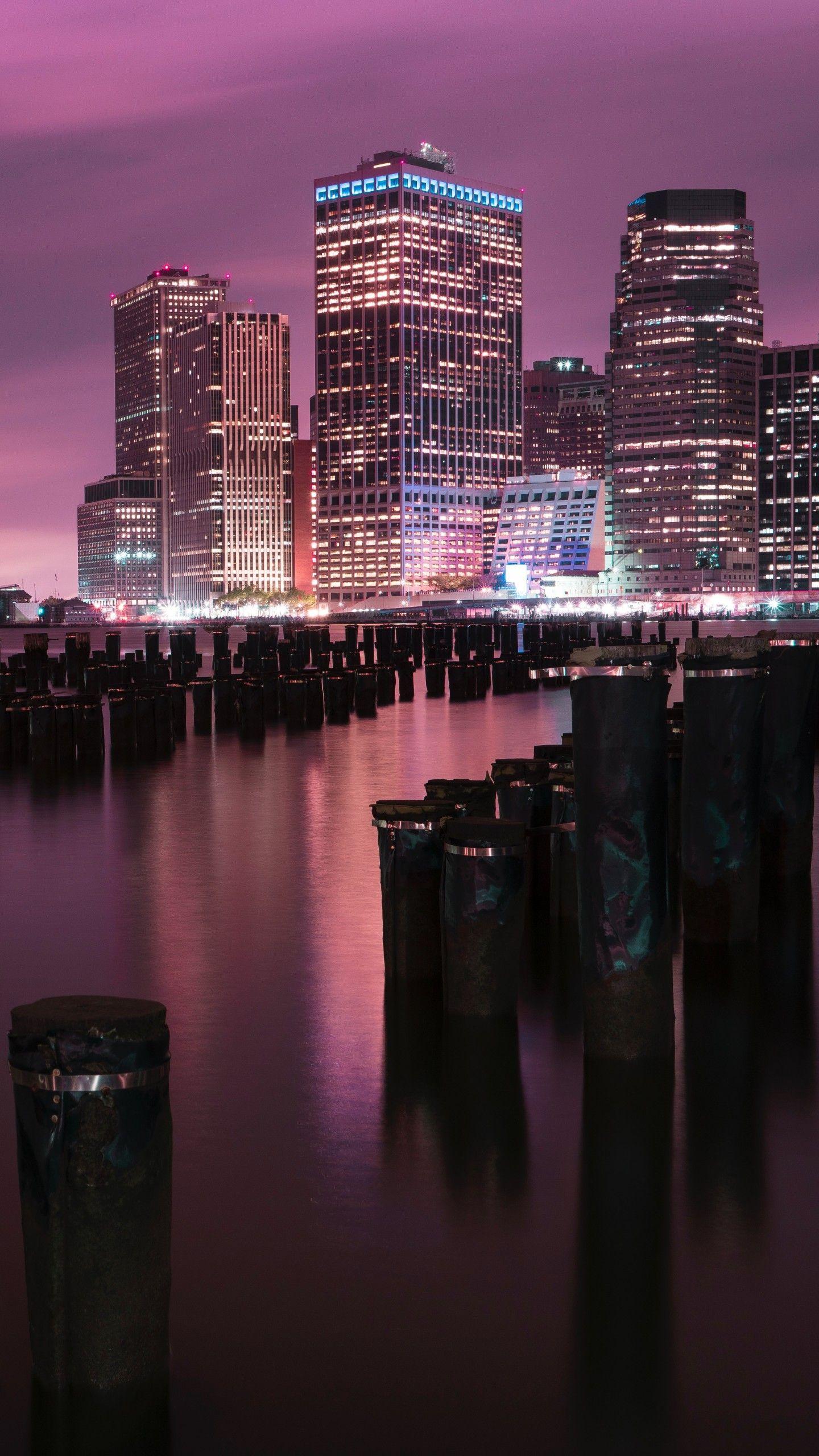 1440x2560 Wallpaper Brooklyn Bridge Park, River, Reflections, New York City