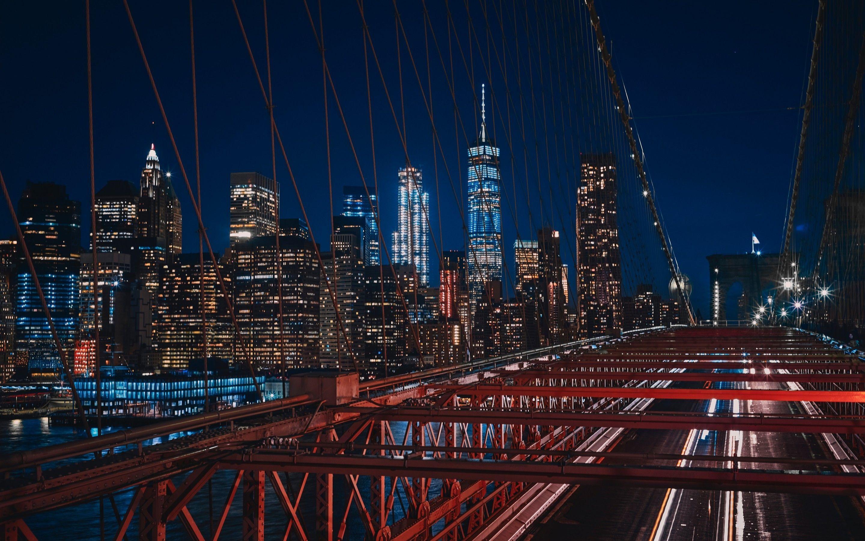 2880x1800 Download 2880x1800 Brooklyn Bridge, New York, Night, Skyscrapers