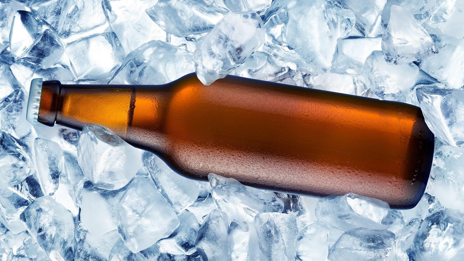 1920x1080 Download Wallpaper 1920x1080 beer, bottle, ice, drops Full HD