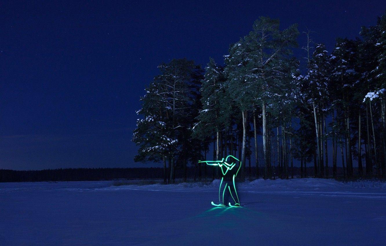 1332x850 Wallpaper winter, forest, night, silhouette, Olympics, biathlon