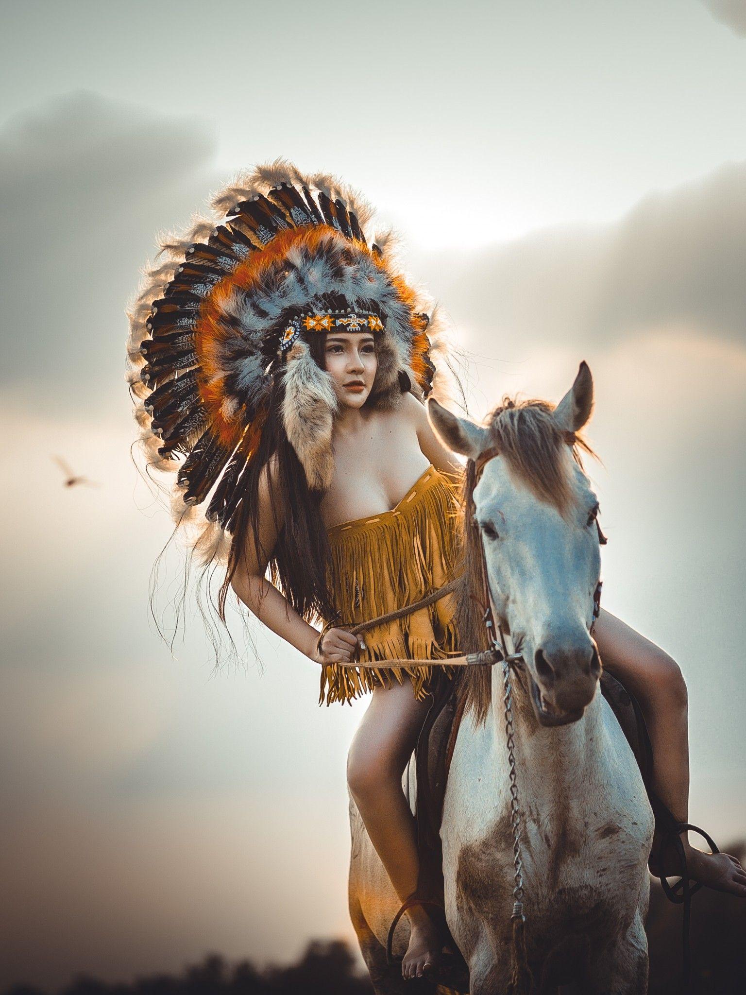 1536x2048 Wallpaper Tribal woman, Costume, Cosplay, White horse, 5K, Fantasy