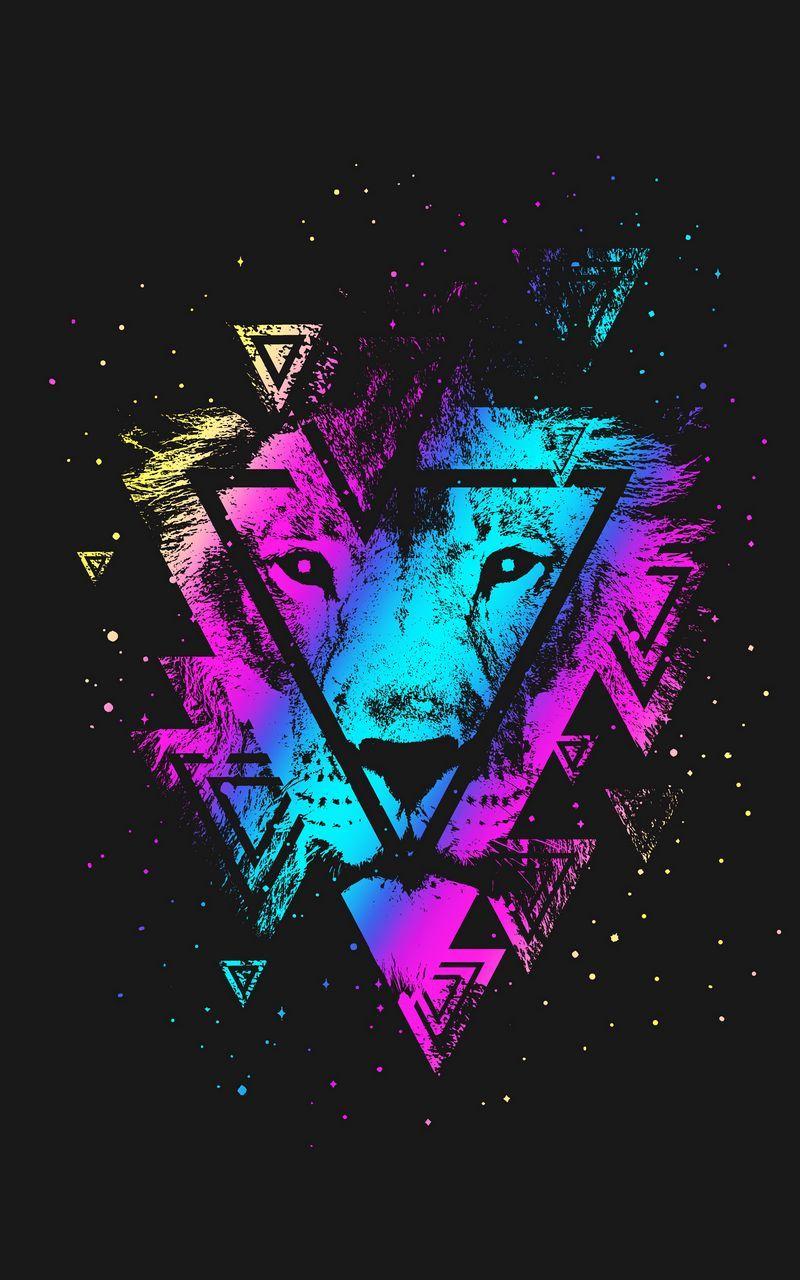 800x1280 Download wallpaper 800x1280 lion, colorful, triangle, art, muzzle