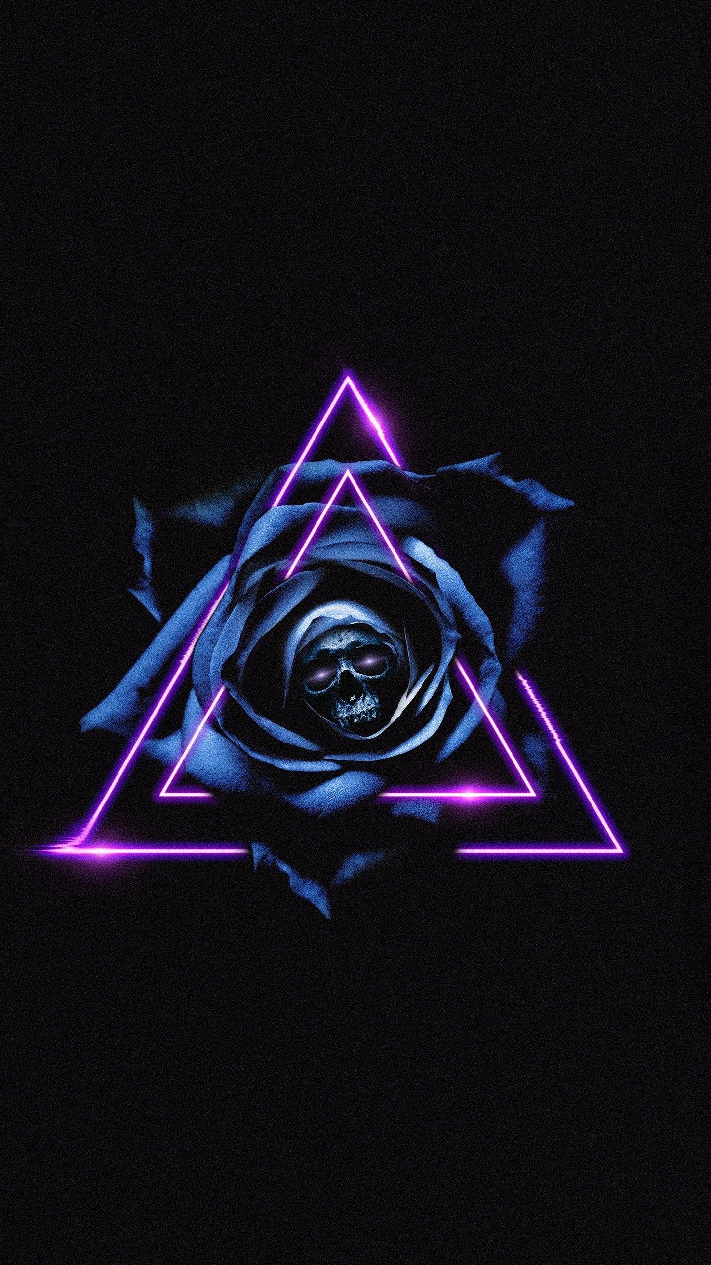 1440x2560 Download 1440x2560 wallpaper skull, dark, triangles, blue rose