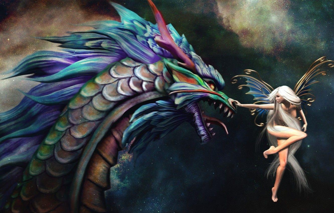 1332x850 Wallpaper dragon, fairy, art image for desktop, section