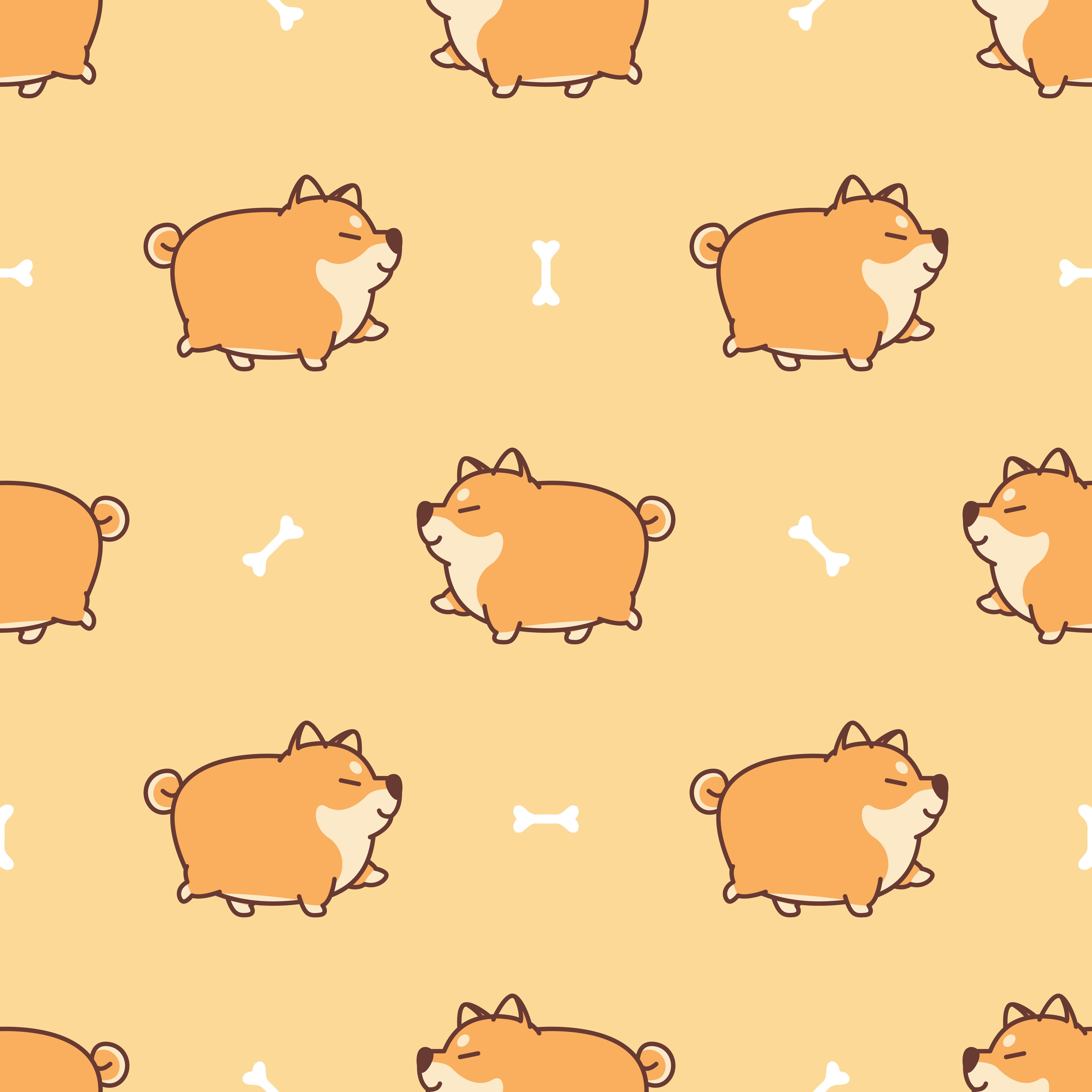 Premium Vector  Seamless pattern with cute shiba inu puppy face and cloud  cartoon flat design on brown background