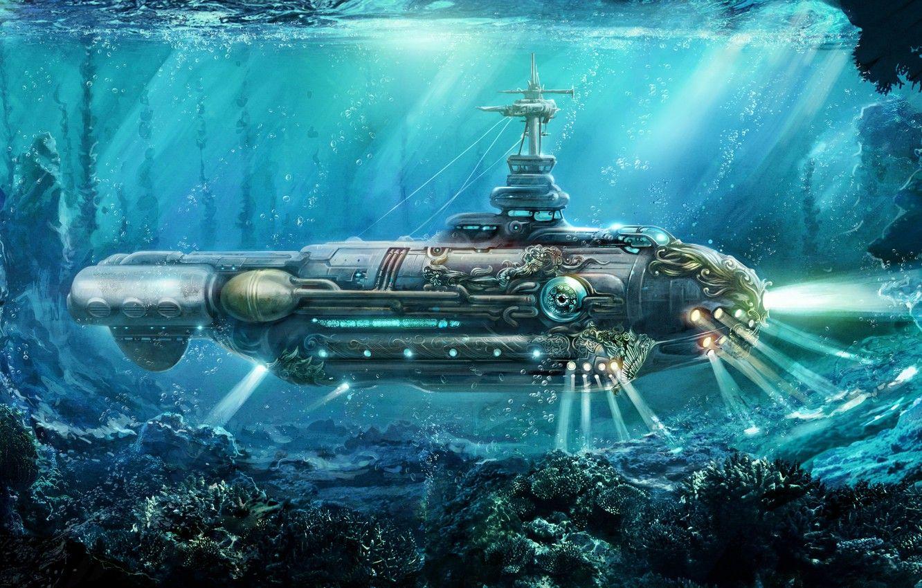 1332x850 Wallpaper oil, art, watercolor, pencil, Navy, painting, submarine