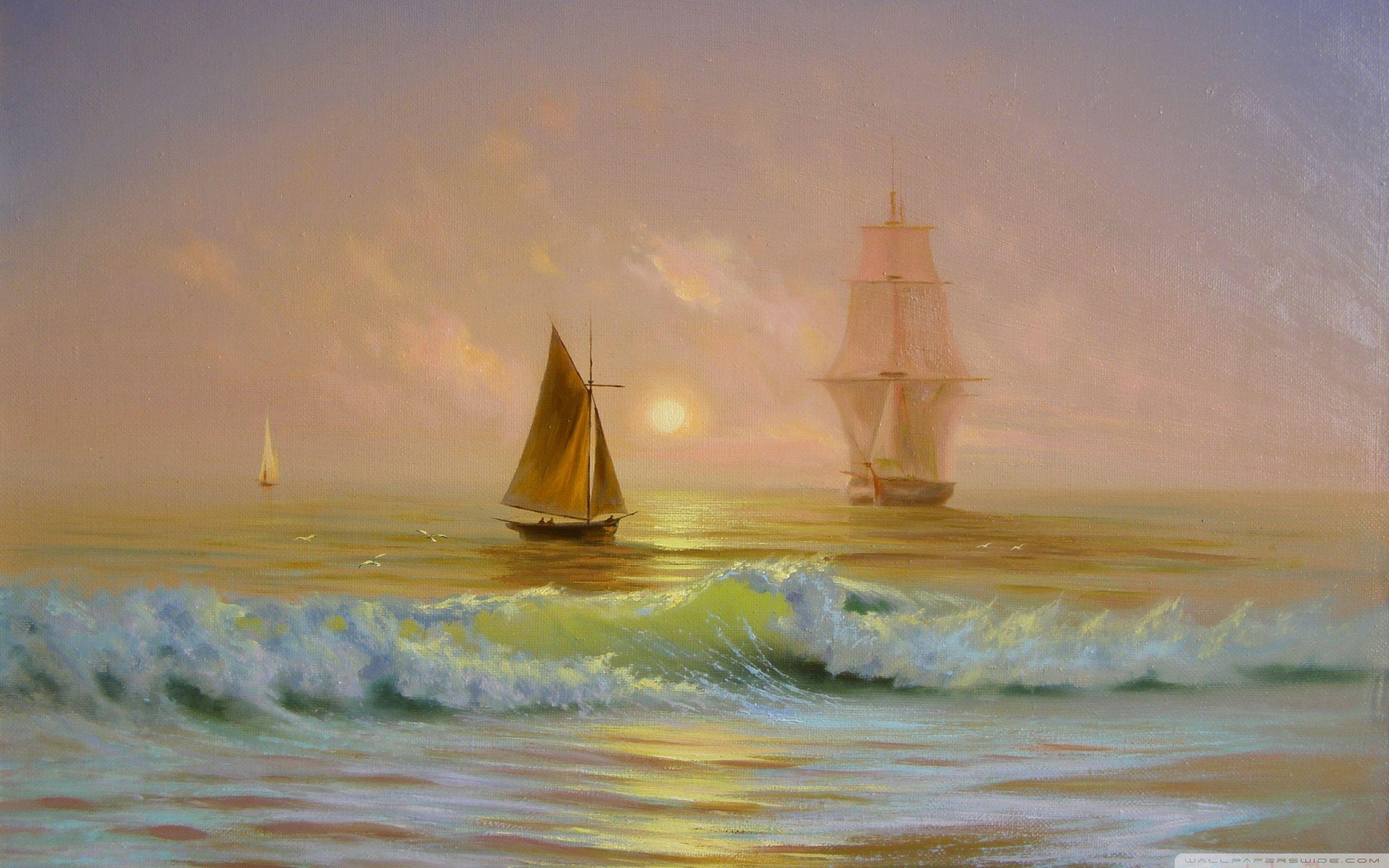 2560x1600 Ships On The Ocean Painting Ultra HD Desktop Background Wallpaper for 4K UHD TV : Multi Display, Dual Monitor : Tablet
