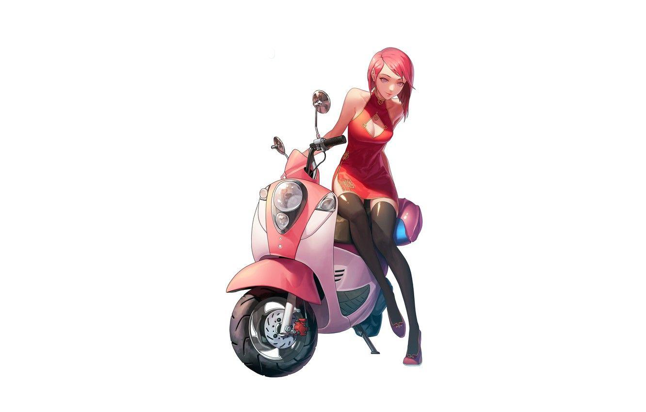 1332x850 Free download Wallpaper Girl Art Style Bike Background Minimalism