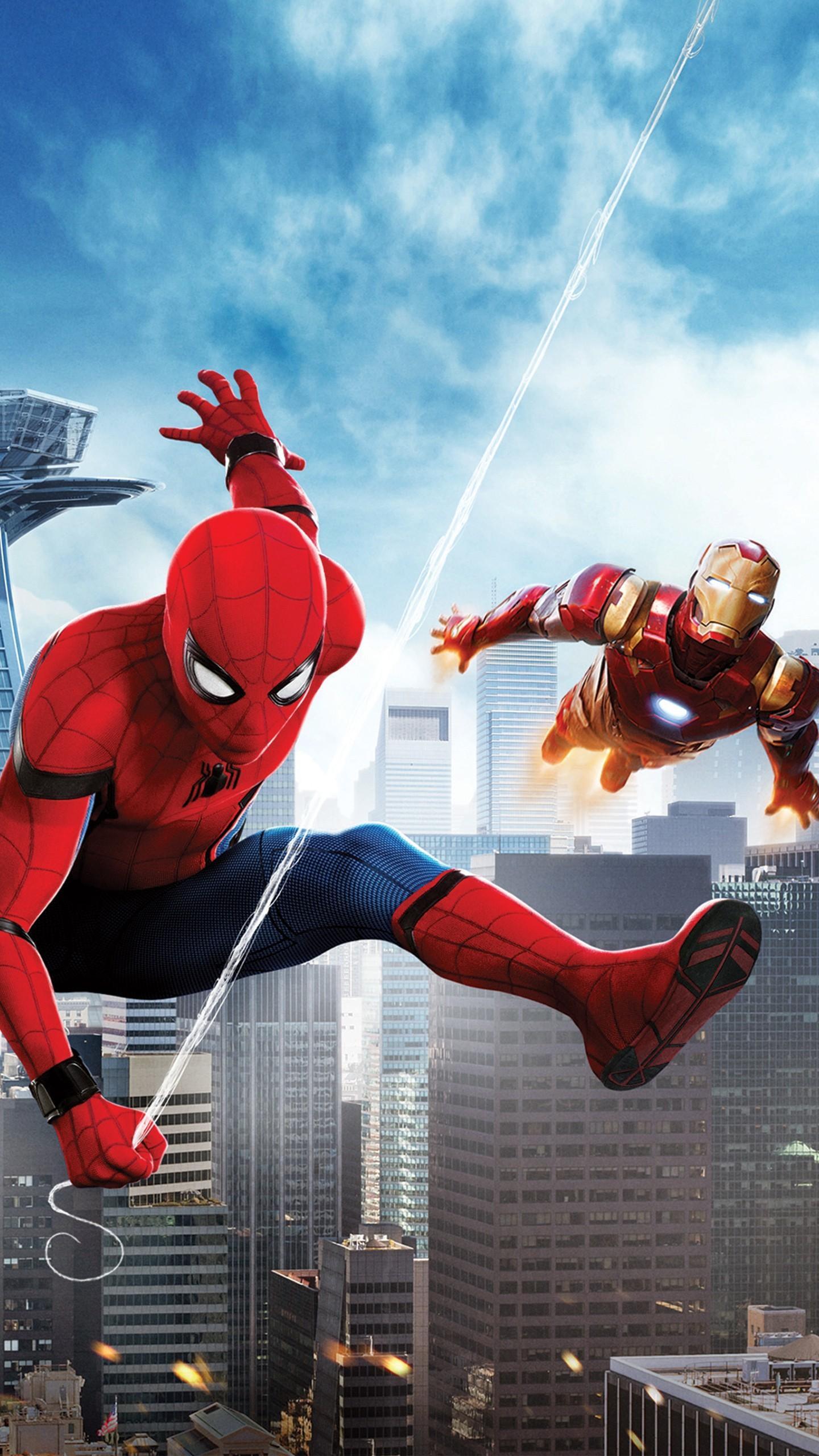 IRON MAN & SPIDER MAN IN HD COLOR STARK BUILDING IN THE BACKGROUND PHOTO PICTURE 