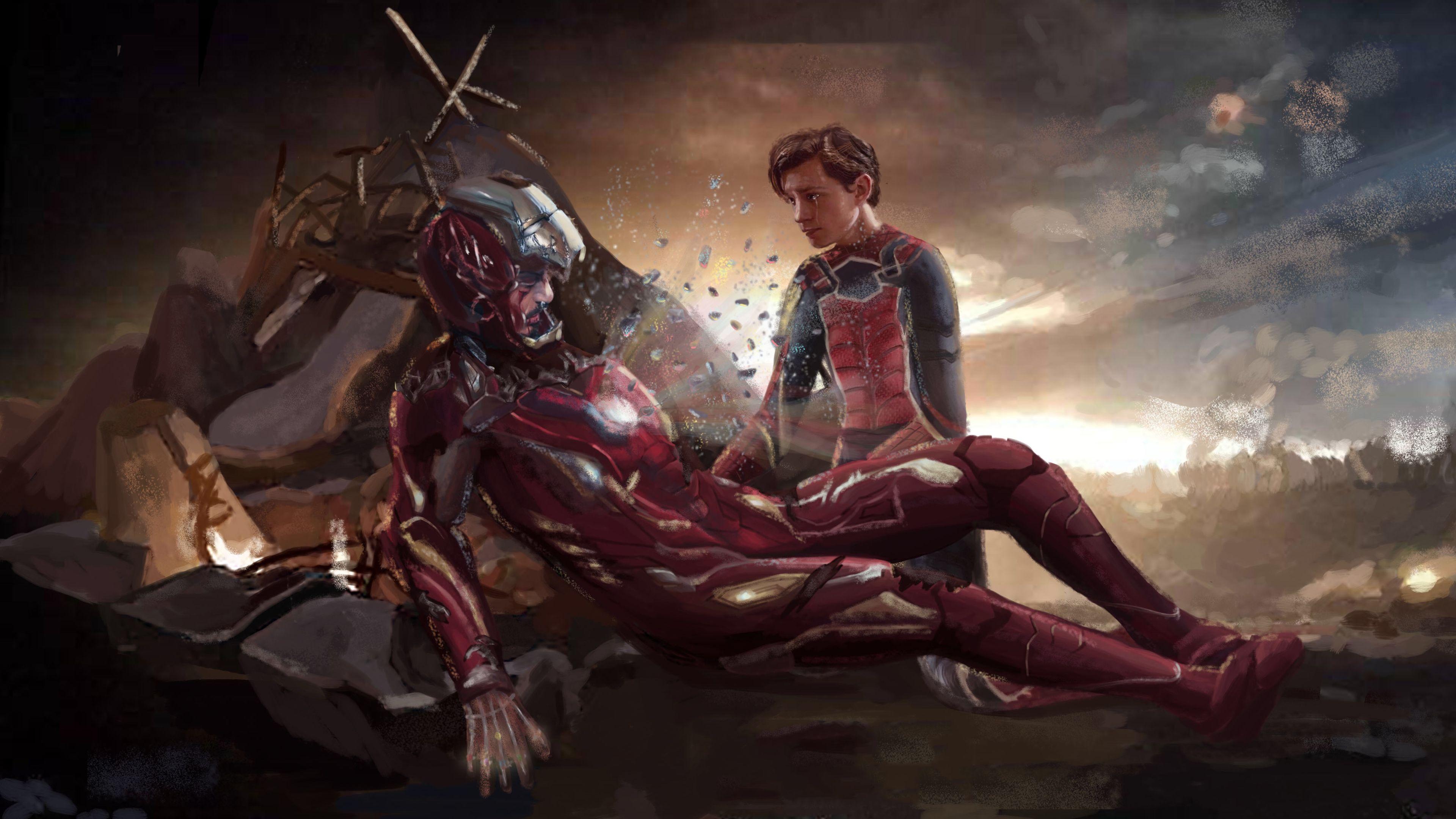 3840x2160 Iron Man and Spiderman Last Scene Art 4K Wallpaper, HD