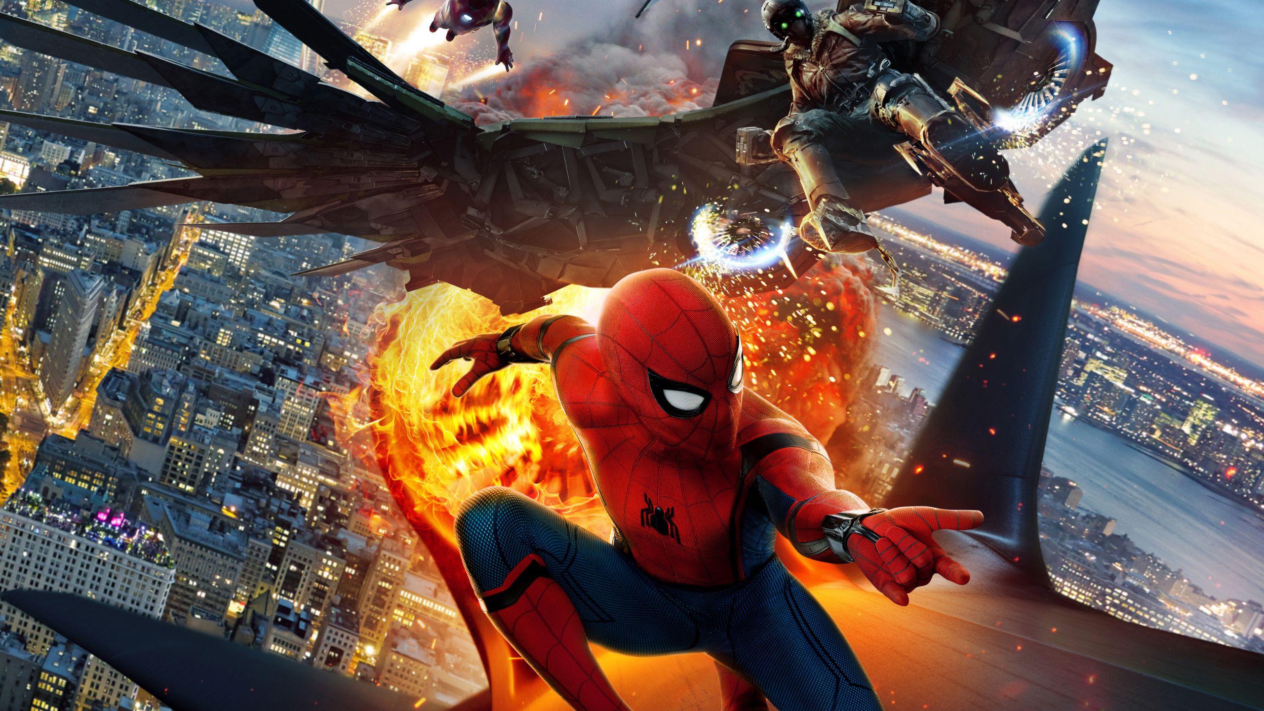 2560x1440 Desktop Wallpaper Spider Man: Homecoming, Movie, Poster, Iron Man