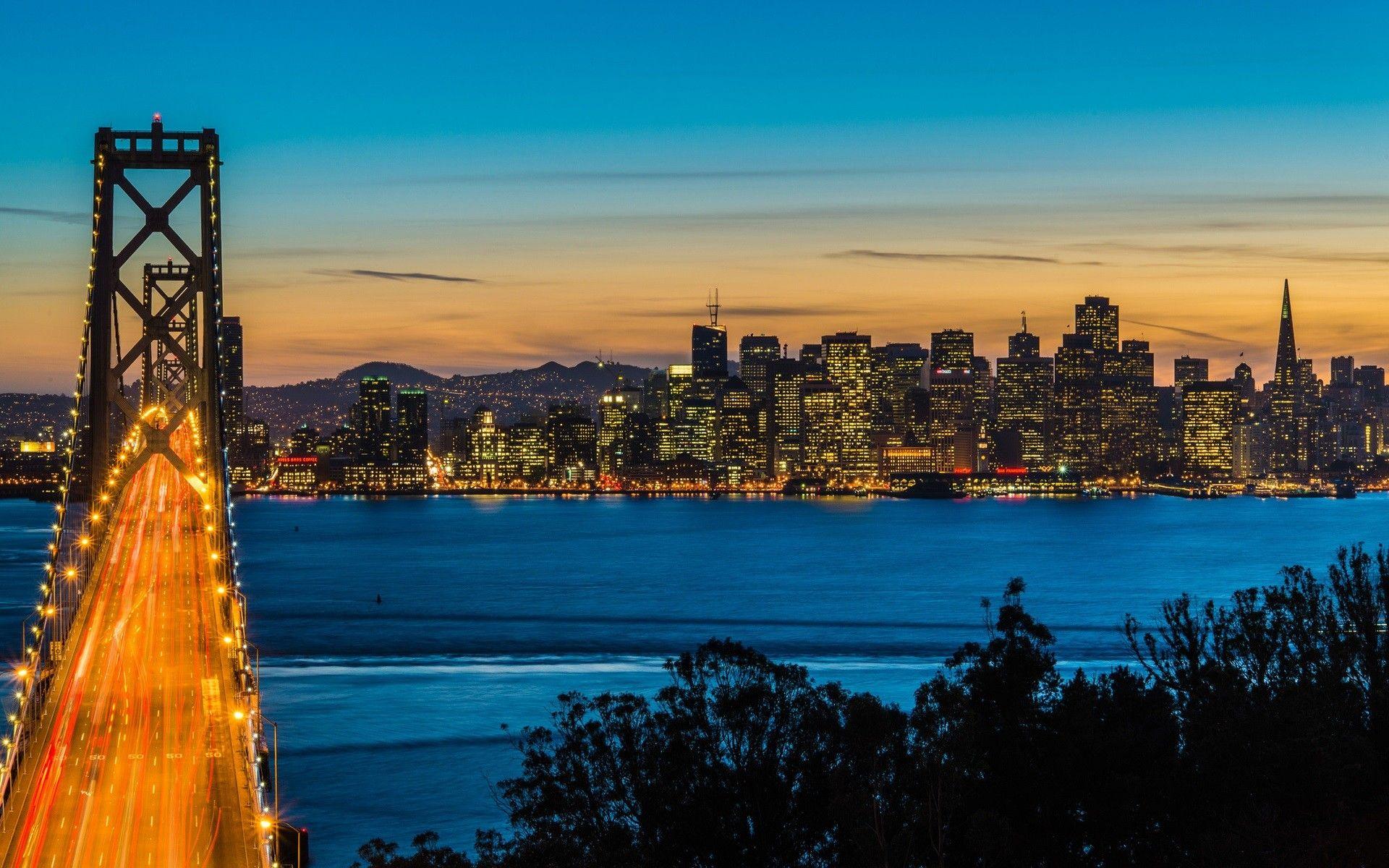 1920x1200 Bridges: Bay Bridge California Night Oakland San Francisco USA City