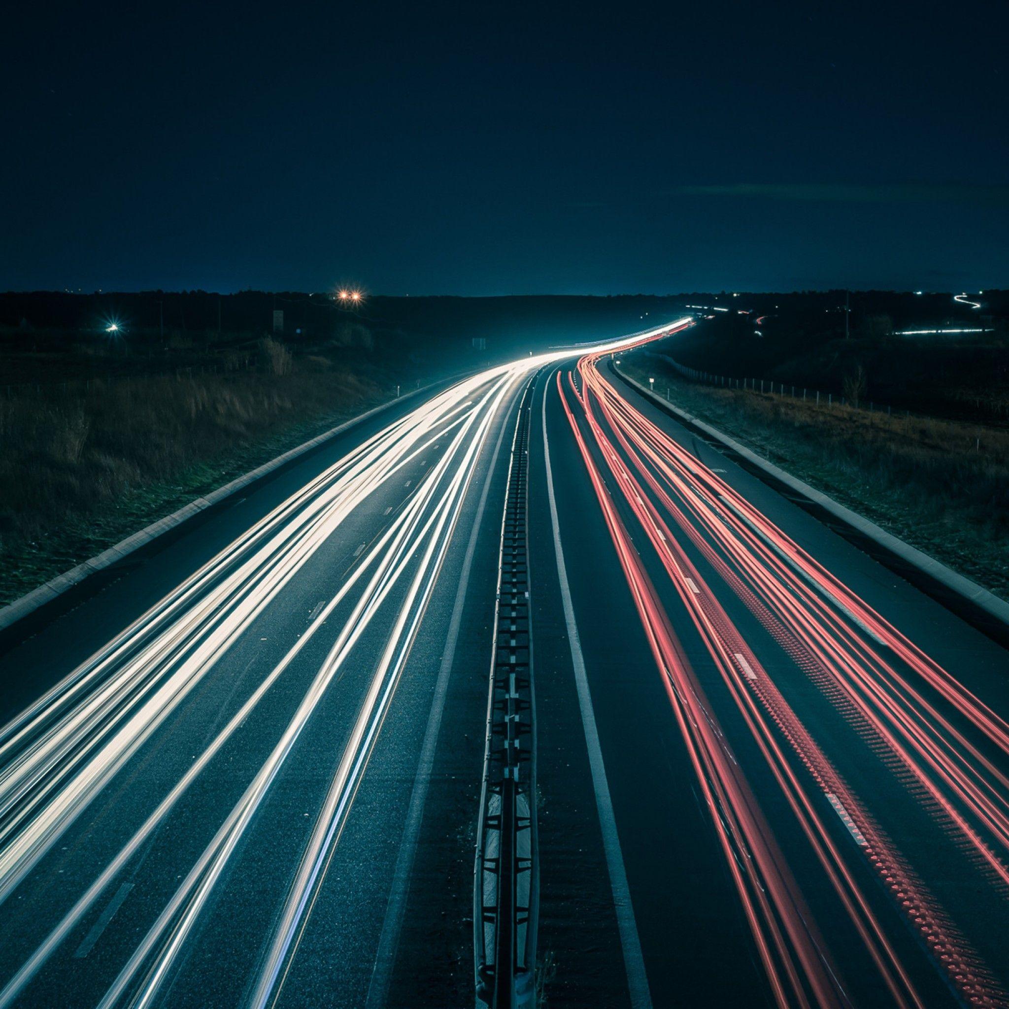 2048x2048 Wallpaper Highway, Night traffic, Traffic lights, Photography / Editor's Picks,. Wallpaper for iPhone, Android, Mobile and Desktop