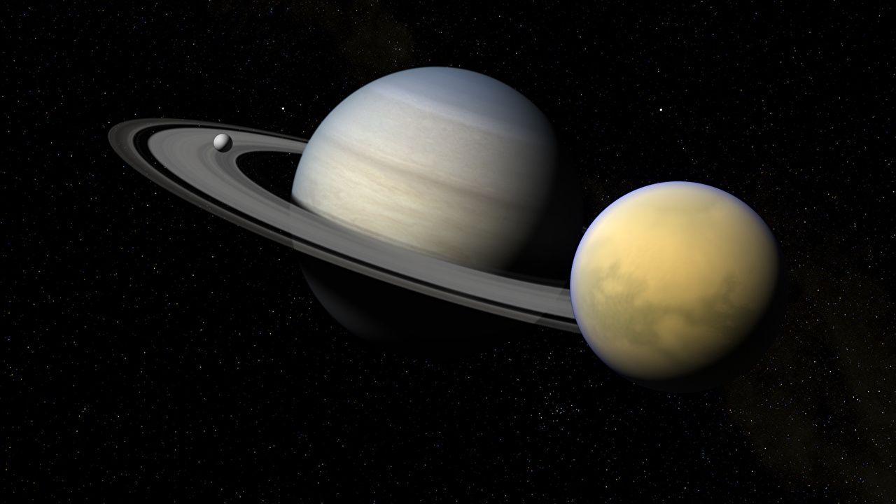 1280x720 Wallpaper Ring system Planets Titan Enceladus Saturn planet