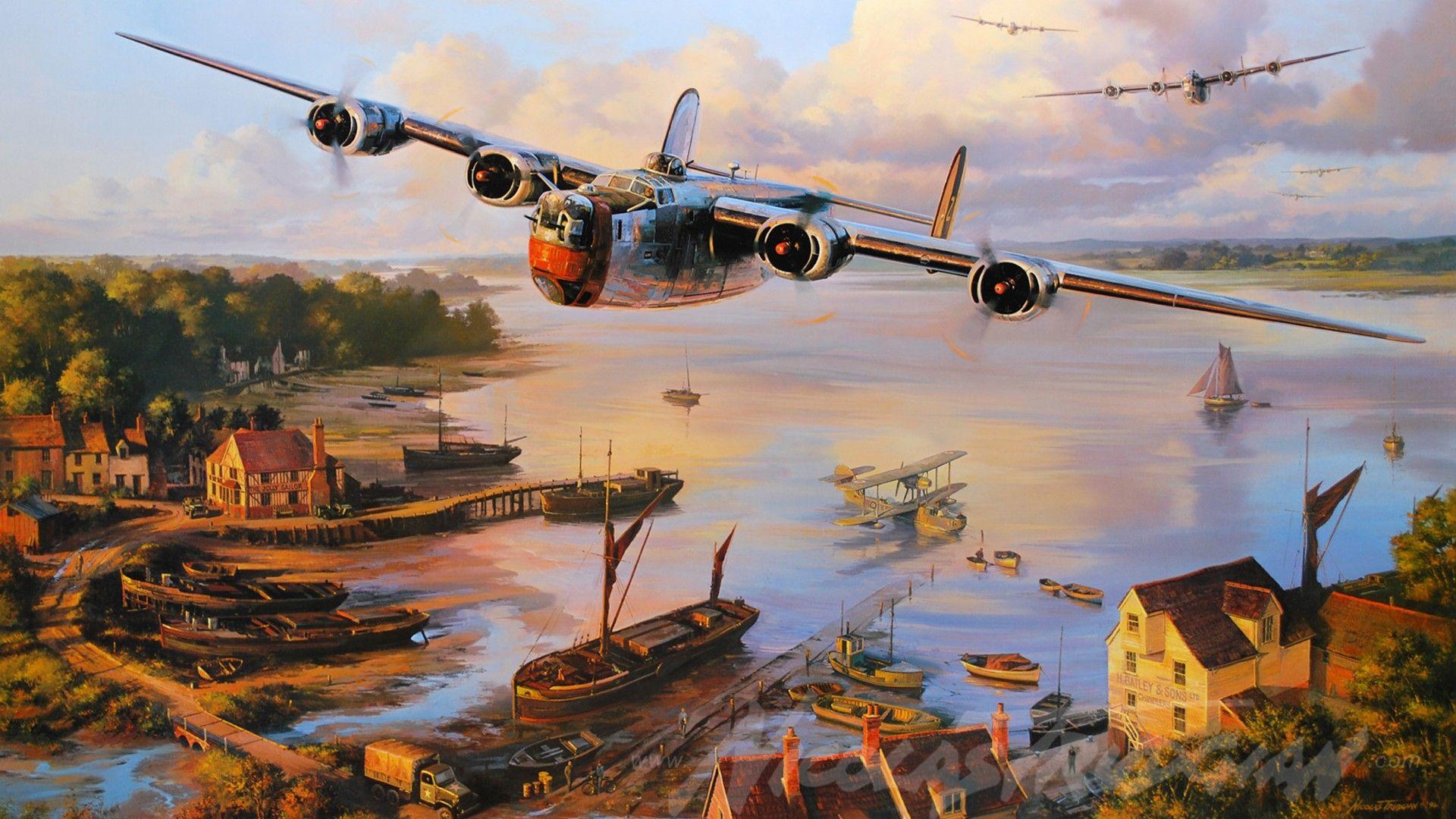 1920x1080 Old plane over the bay wallpaper and image