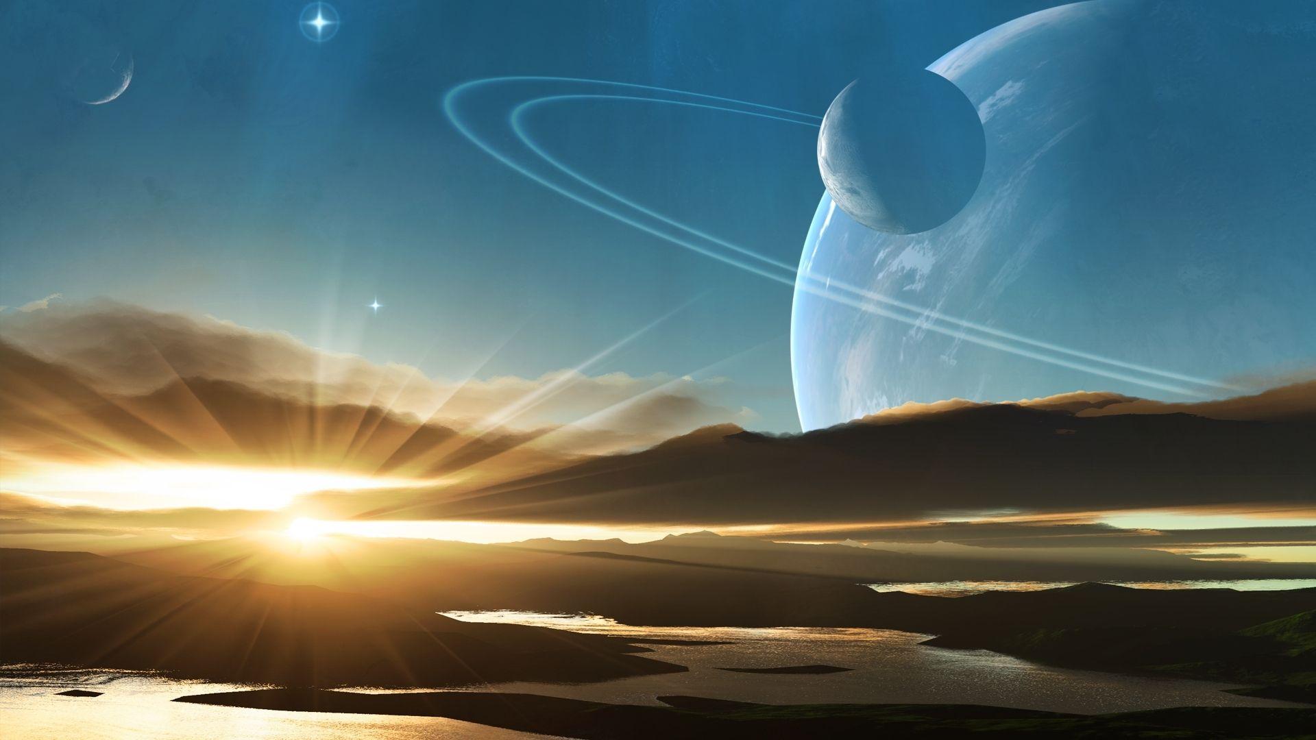 1920x1080 Download Wallpaper 1920x1080 planet, light, saturn, drawing Full HD