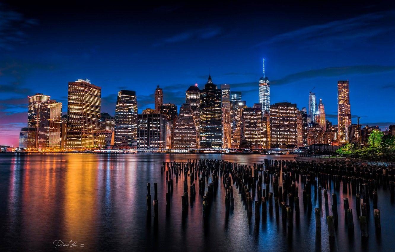 1332x850 Wallpaper the city, lights, river, building, New York, skyscrapers