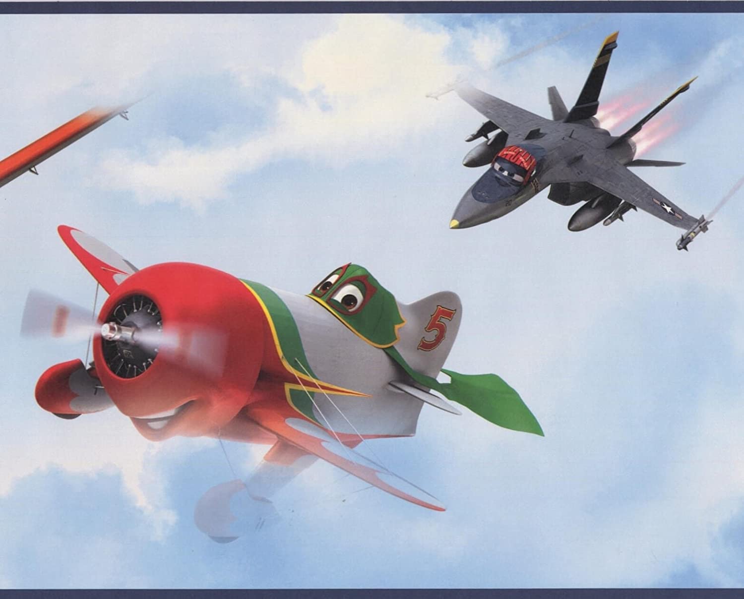 1500x1208 Disney Planes in the Sky Clouds Kids Wallpaper Border Retro Design