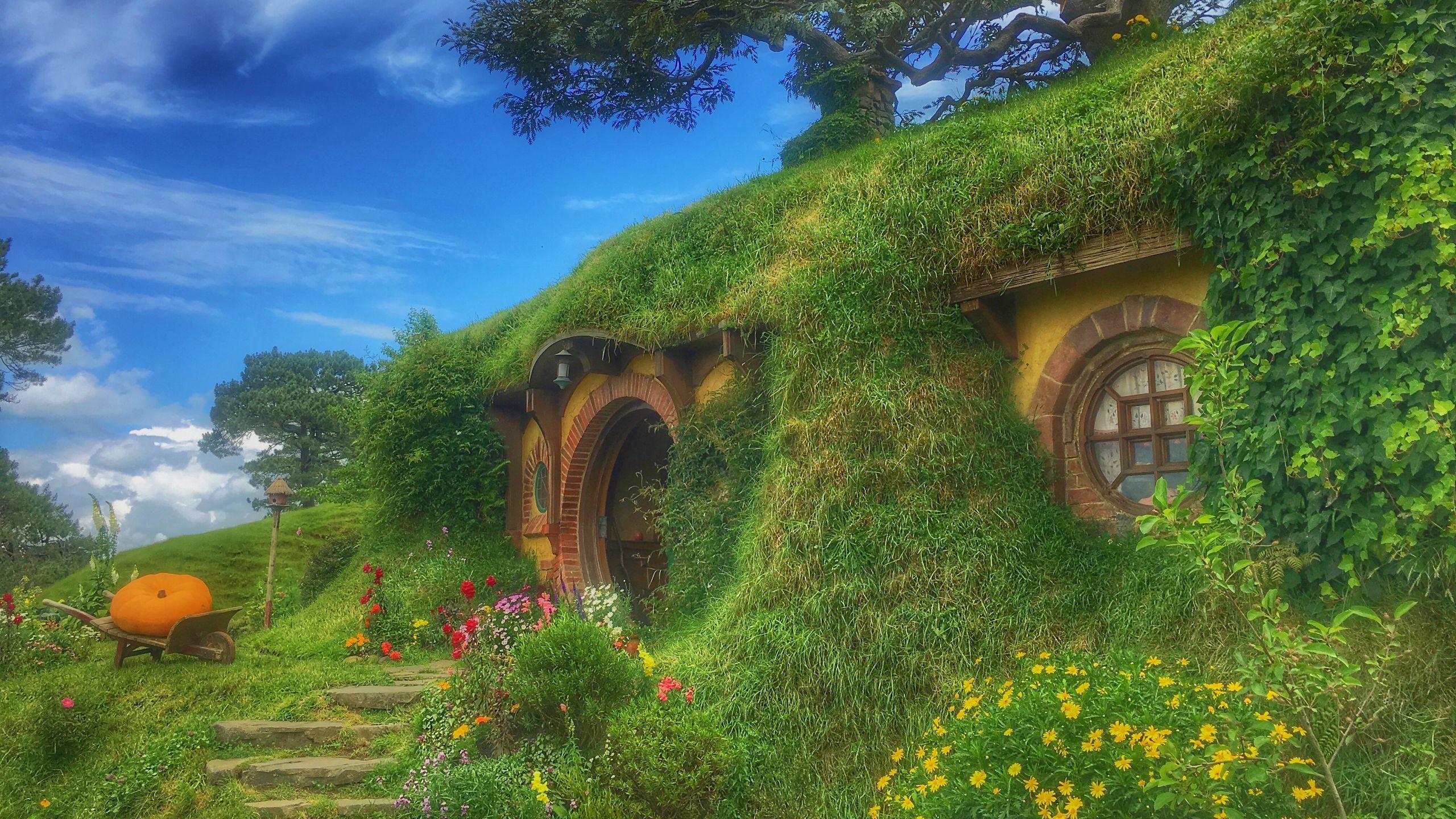 2560x1440 Download wallpaper 2560x1440 hobbiton movie set, forest house